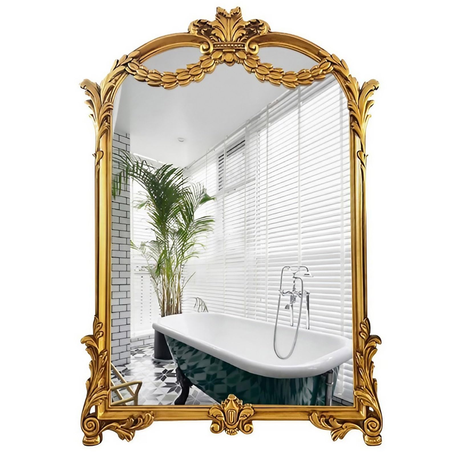FGXHHS 24×35 inch Gold Vintage Wall Mirror, Victorian Ornate Baroque Bathroom Hanging Mirror for Living Room Fireplace Hallway Bedroom Entryway