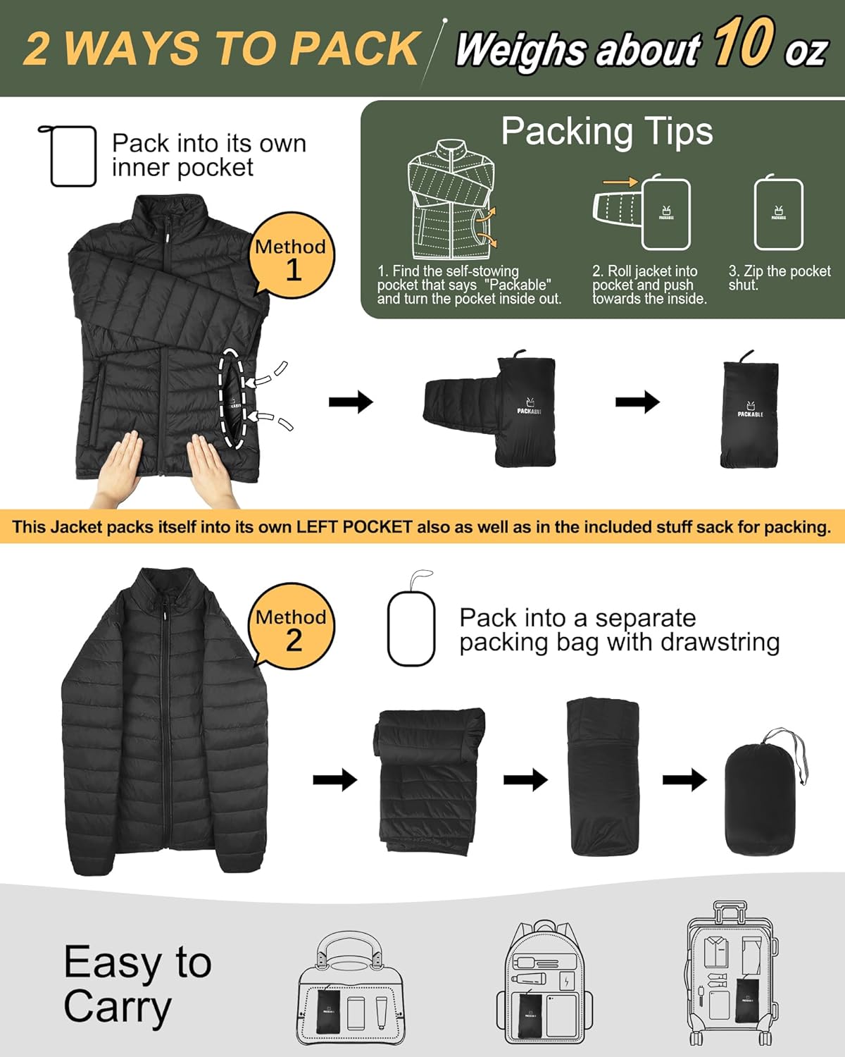 Outdoor Ventures Women's Packable Full-Zip Short Puffer Jacket Insulated Quilted Warm Lightweight Winter Coat - Image 2