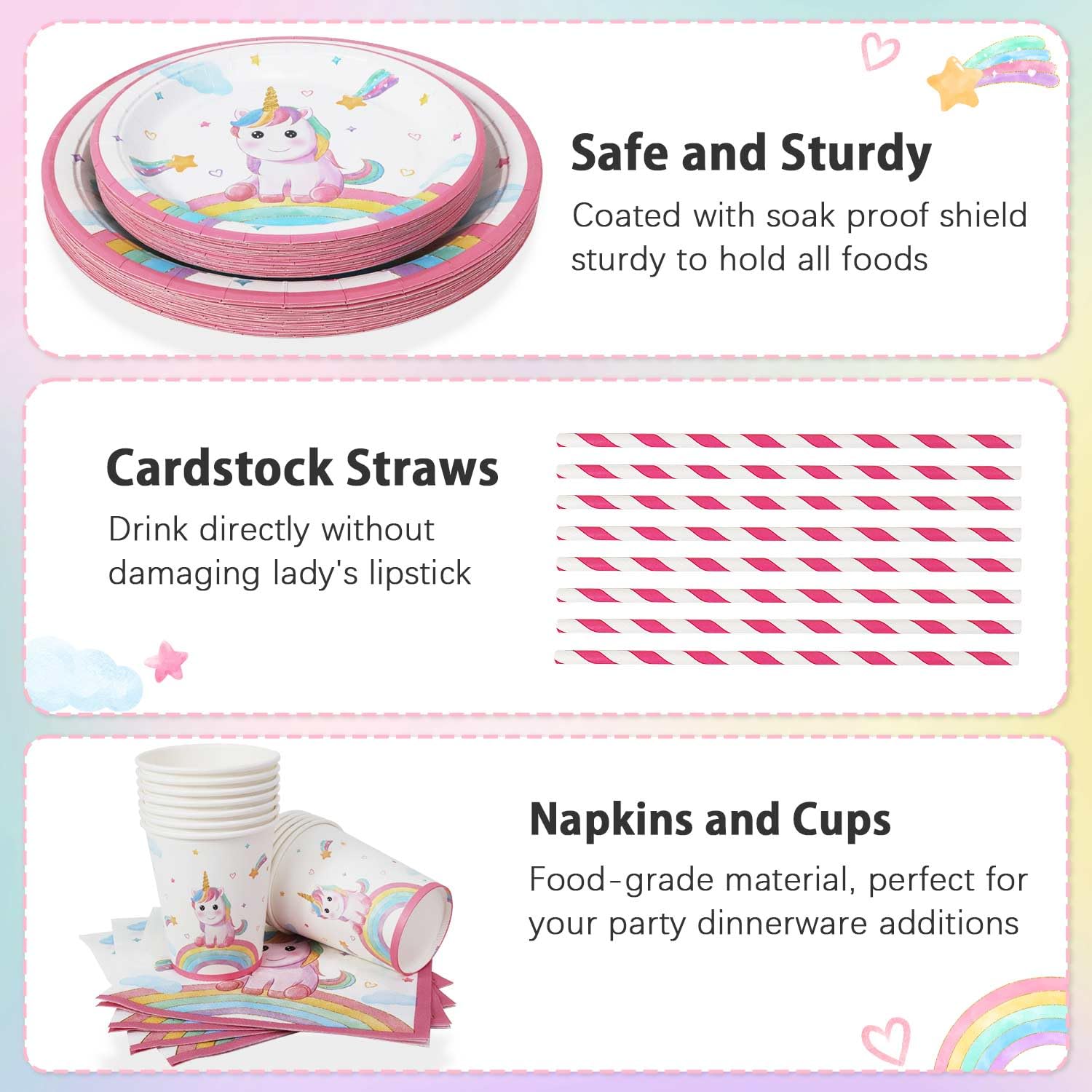 Set Stoviglie Unicorno Compleanno, 125pcs Rosa Decorazioni Unicorno Compleanno Bambina Piatti, Tovaglioli, Cannucce, Tazze per Primo Festa Bimba - 25 Ospiti