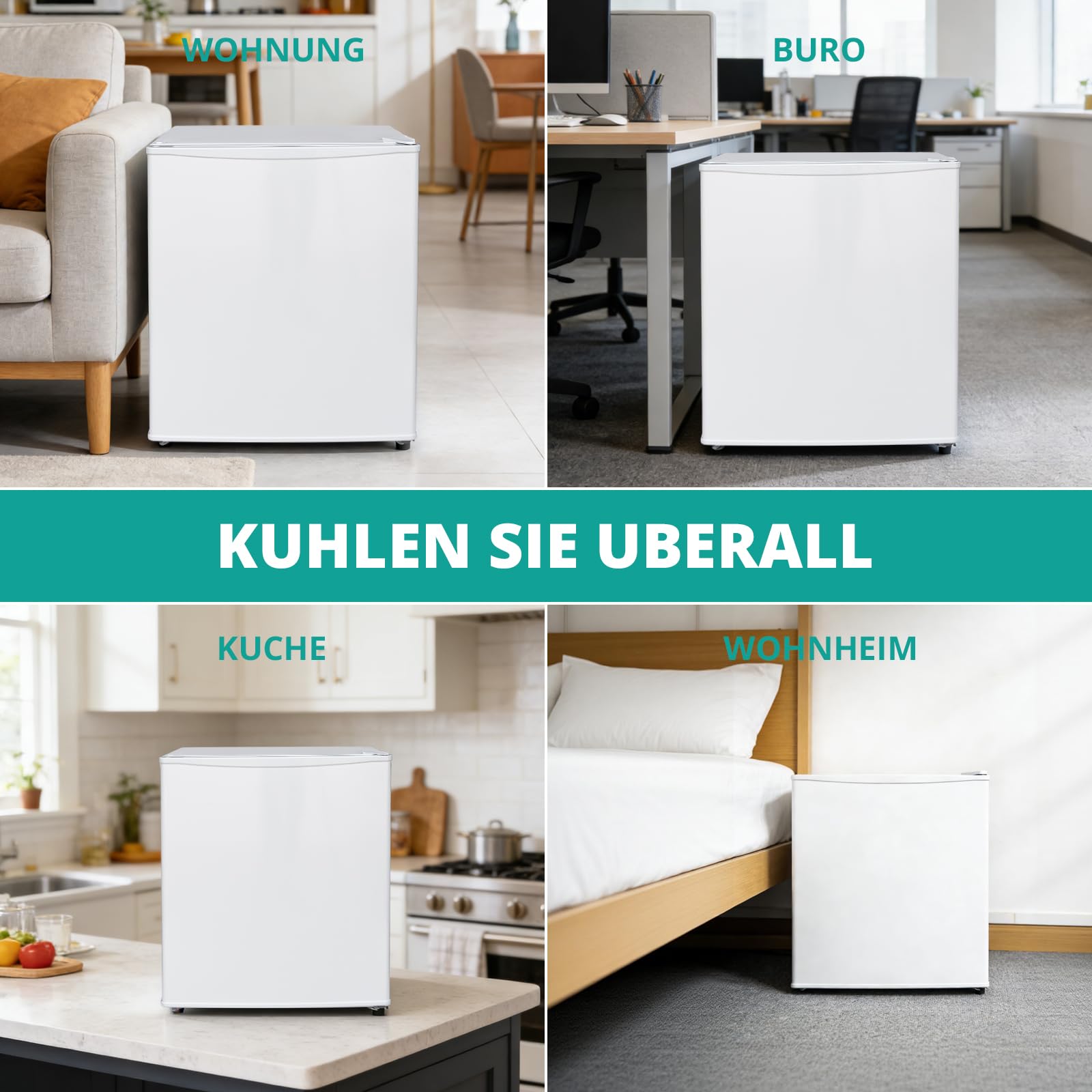 SMETA 46L Mini Kühlschrank, Klein Kühlschrank Leiser 39dB, Getränkekühlschrank 6-Stufen Thermostat 0-10°C, mit wechselbarem Türanschlag für Zuhause Büro Camping Schlafzimmer, Weiß