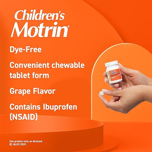 Miniatura 3 de Children's Motrin - Tabletas masticables sin colorantes con ibuprofeno, reductor de fiebre para niños y analgésico para dolor de garganta, fiebre,