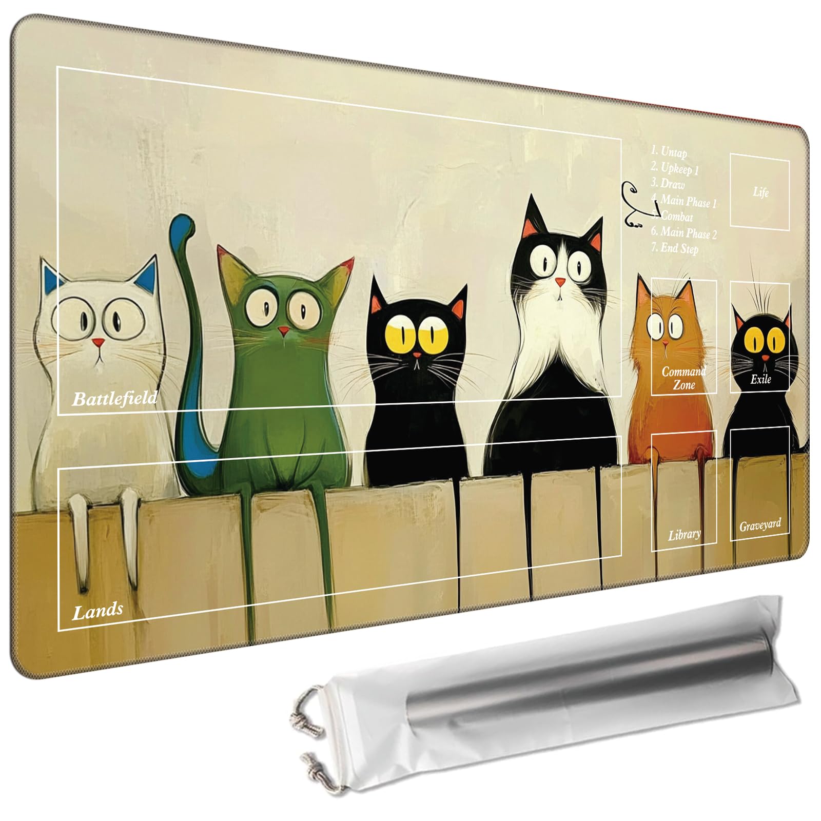 Cdkfxjy MTG Playmat with Magic Zone 24 x 14in Includes Storage Bag,TCG Playmat with Soft Surface Premium Non-Slip Rubber Backing Stitched Edges Durable Gaming Mat,Cute Cartoon Cats — image 1