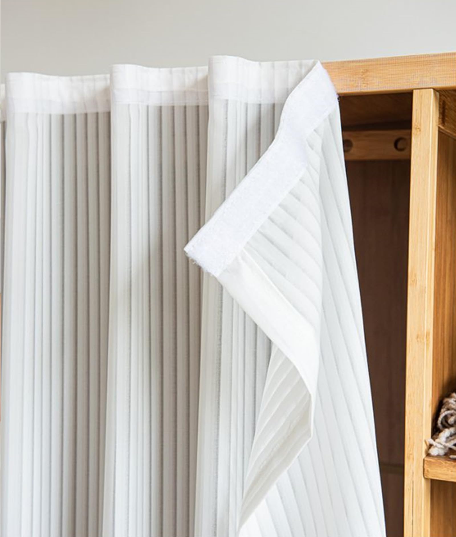 Maritown Net Curtains for Windows White Voile Curtain Panel No Drill Stick on Semi Sheer Pleated Blinds Patterned Window Net Curtains for Cafe Bedroom Living Room Kitchen Closet Door