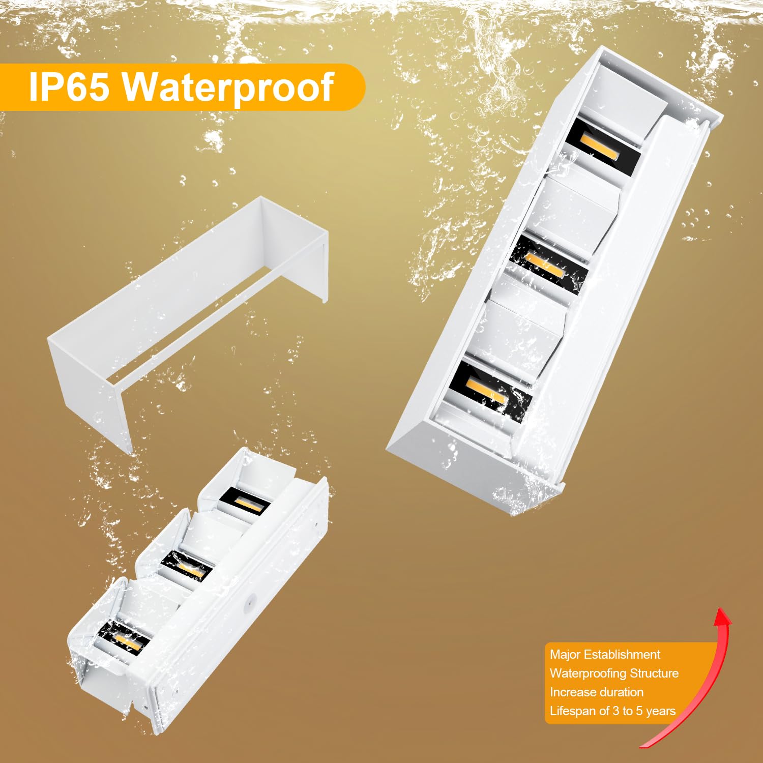 Kingwen 30W LED Lámpara de Pared Exterior Interior 0-120°El ángulo es ajustable Pared Exterior Blanco cálido 3000K Aplique Impermeable ip65 Lámpara 3000LM