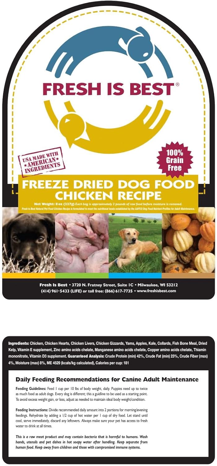 Fresh Is Best Chicken Freeze Dried Dog Food – Raw Dog Food Toppers for Puppies & Adult Canines – High-Protein Freeze Dried Chicken in Resealable Zipper Bag – Made in the USA – 16 oz