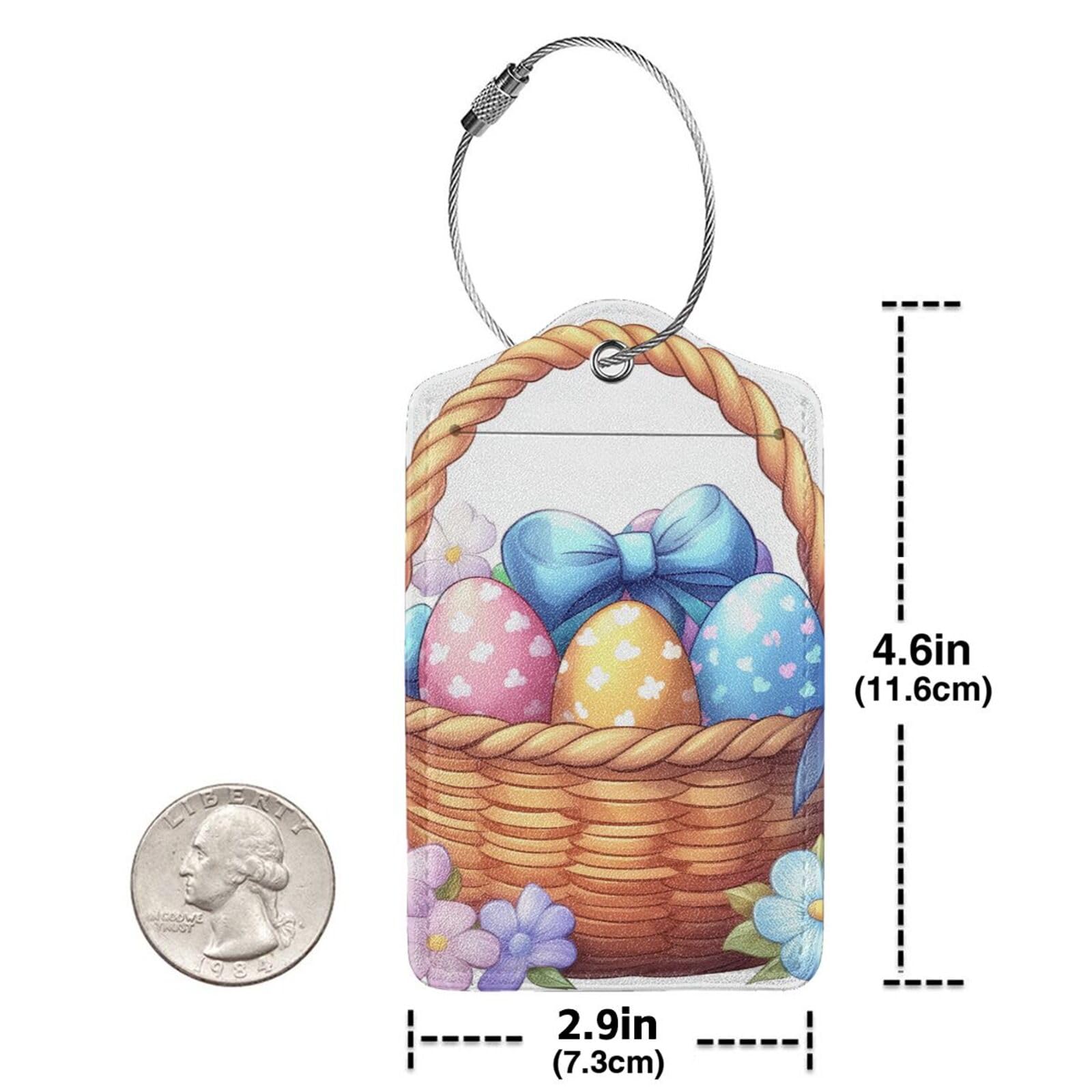 4 etiquetas de equipaje de piel sintética para maleta, huevos de Pascua en la cesta con lazo de acero inoxidable, etiqueta de identificación de cubierta de privacidad para mujeres y hombres