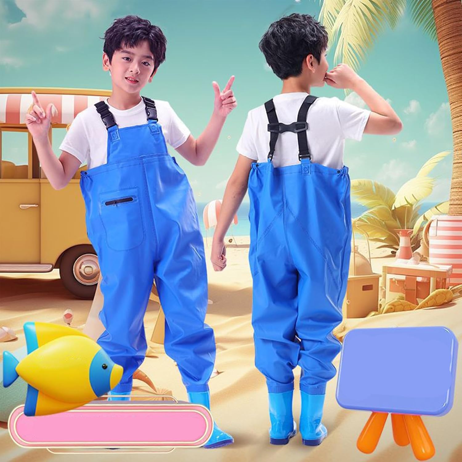 Kids Chest Waders with Boots Waterproof Bib Mud Dirty Proof Fishing Waders Overalls Pants Boys Girls Breathable Windbreak Jumpsuit Toddler Lightweight Outdoor Rainwear,Sky Blue, Size 8-10 Years