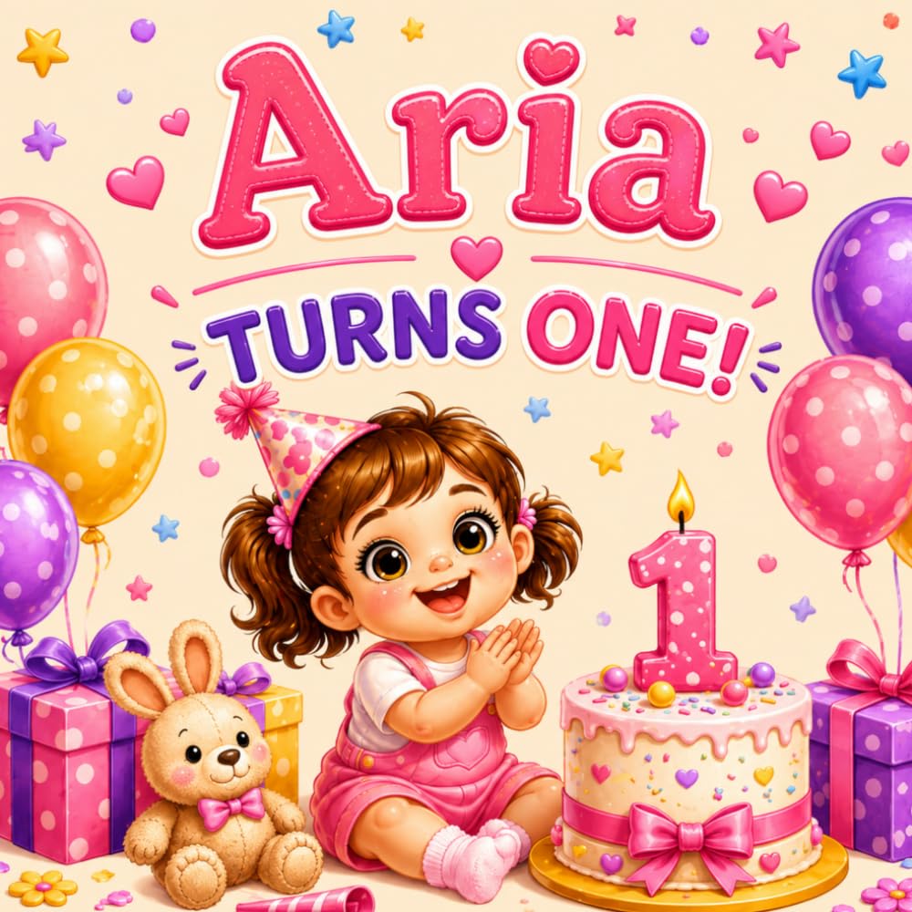 Aria Turns One!: A Personalized First Birthday Gift Book - Celebrate Aria’s Special Day! (Three Hearts Personalized Book Series (Aria))