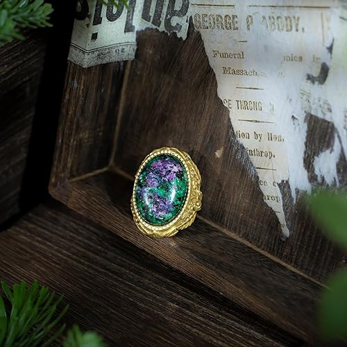 Vista 4 de HZMAN Anillo abierto turquesa natural, estilo palacio vintage, ajustable, de latón antiguo, grueso, joyería hecha a mano para mujer