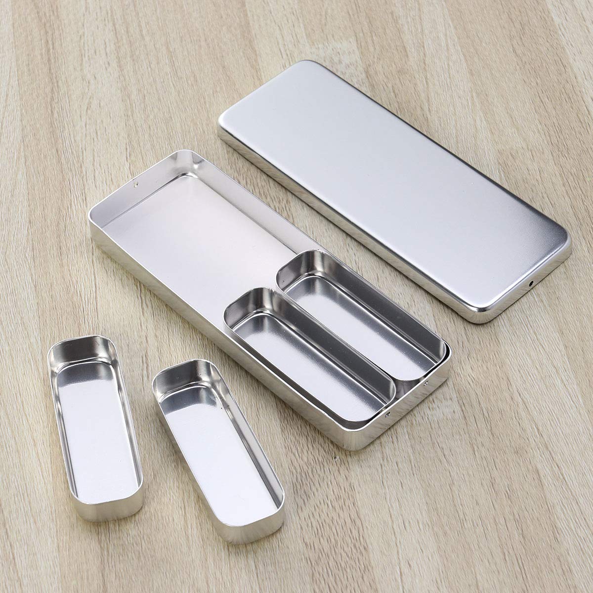 Boîte chirurgicale en aluminium à cassette dentaire 4 compartiments plateau de rangement pour désinfection (couleur : argent)