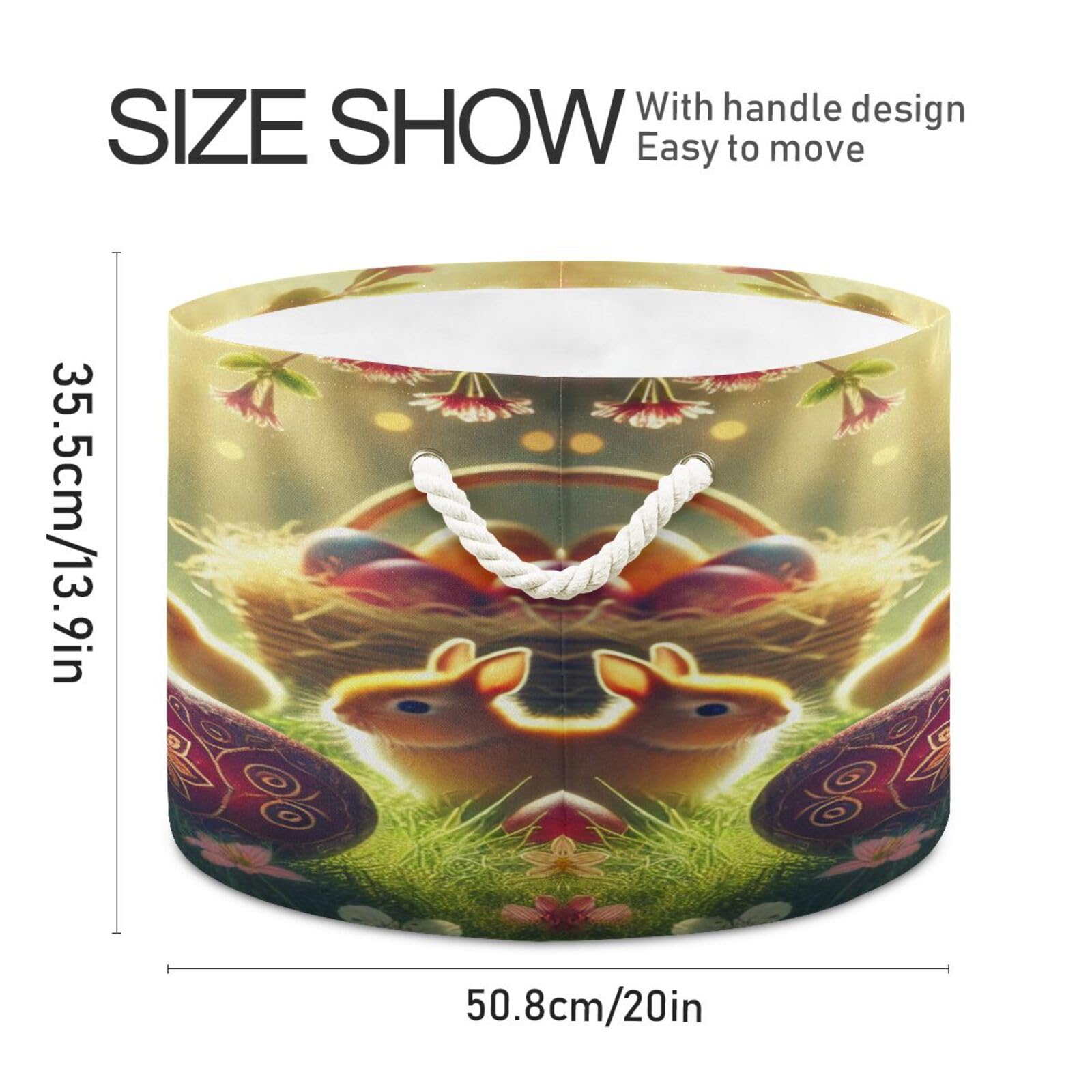 Easter Eggs Rabbit Storage Basket Large Baby Laundry Basket Hamper Foldable Toy Blanket Basket Storage Organizer Bin with Handle for Home Living Room Bedroom Decor Kids