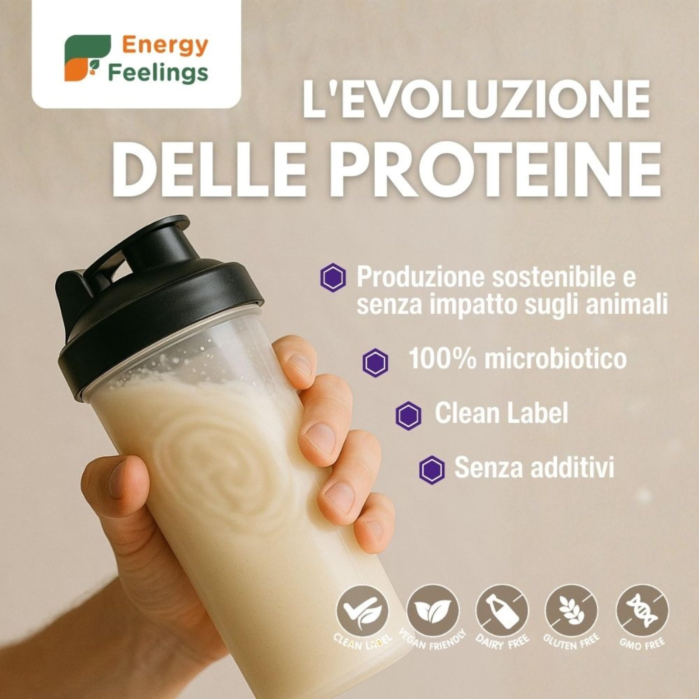 Energy Feelings Proteine in Polvere Vegane di Lievito Nutrizionale 1kg, Proteine Vegetali in Polvere Senza Lattosio e Glutine 82%, Per l’Aumento della Massa Muscolare, Gusto Neutro Senza Aroma