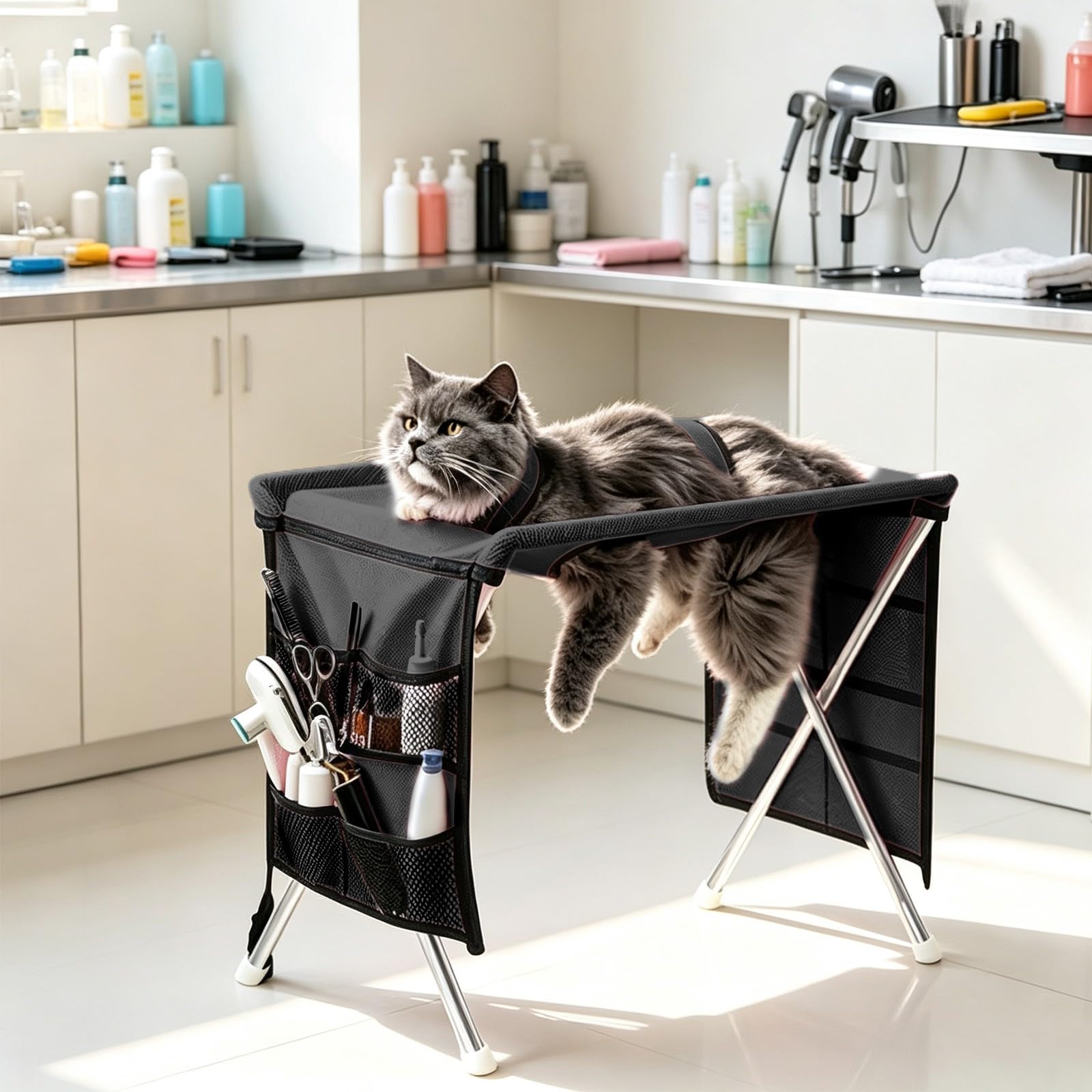 Tavolo per Toelettatura Cani Pieghevole, Supporto Amaca per Toelettatura，C | Tavolo da Bagno per Gatti Traspirante per Cani Piccoli e Gatti Stazione di Toelettatura per Taglio Unghie Asciugatura e Bagno