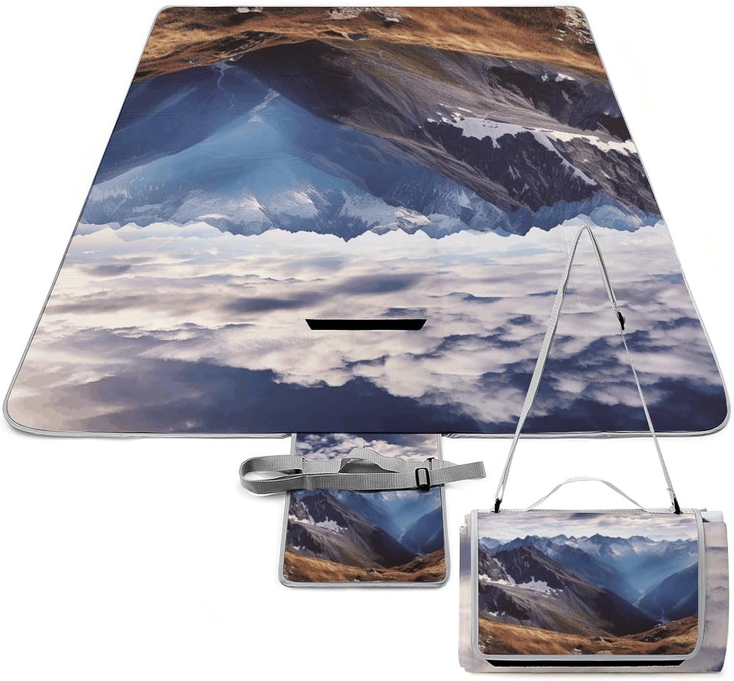 Alps Panorama Waterproof Picnic Blanket 58.3''x58.3'',Portable and Foldable Picnic Mat with Handle,Outdoor Blankets for Lawn Park Beach Travel