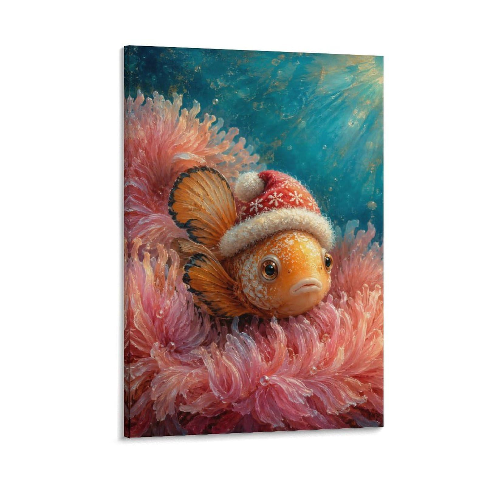 H3B8U2Y5 Clownfish Pink Anemone Canvas Wall Art, Coral Reef Painting