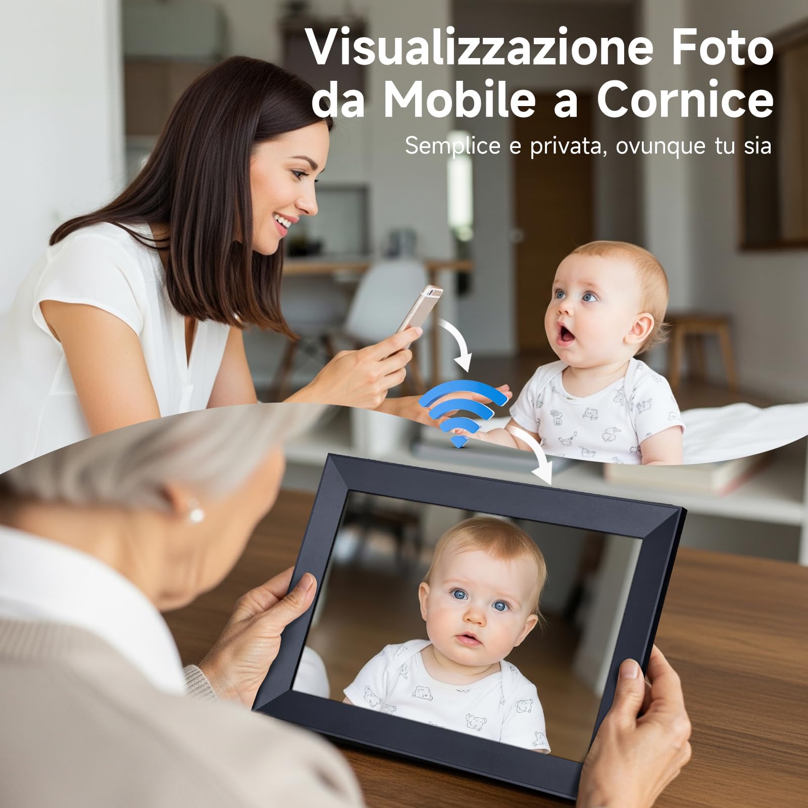 Cornice Digitale Foto, Rollei Smart Frame WiFi 103 10,1 Frameo Portafoto Digitale 32GB 1280x800 Schermo Tattile IPS Condivisione Istantanea di Foto e Video Nero Cornice-Digitale-Foto-Frameo-WiFi