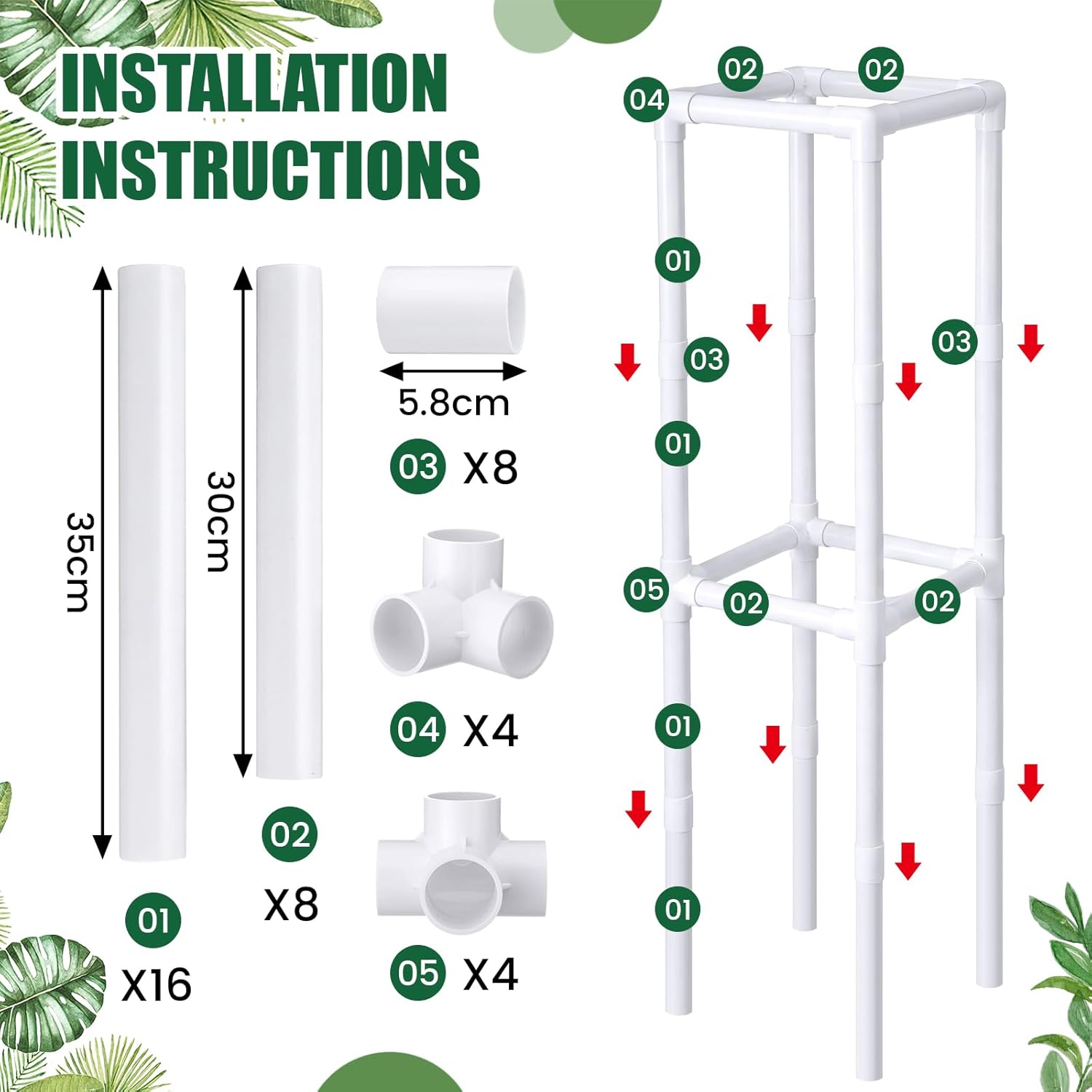 Dragon Fruit Trellis Square 12 x 55 Inch, Schedule 40 PVC Plant Support for Climbing Vines, Tomatoes, Cucumbers, Beans, Vertical Garden Trellis, Requires Assembly