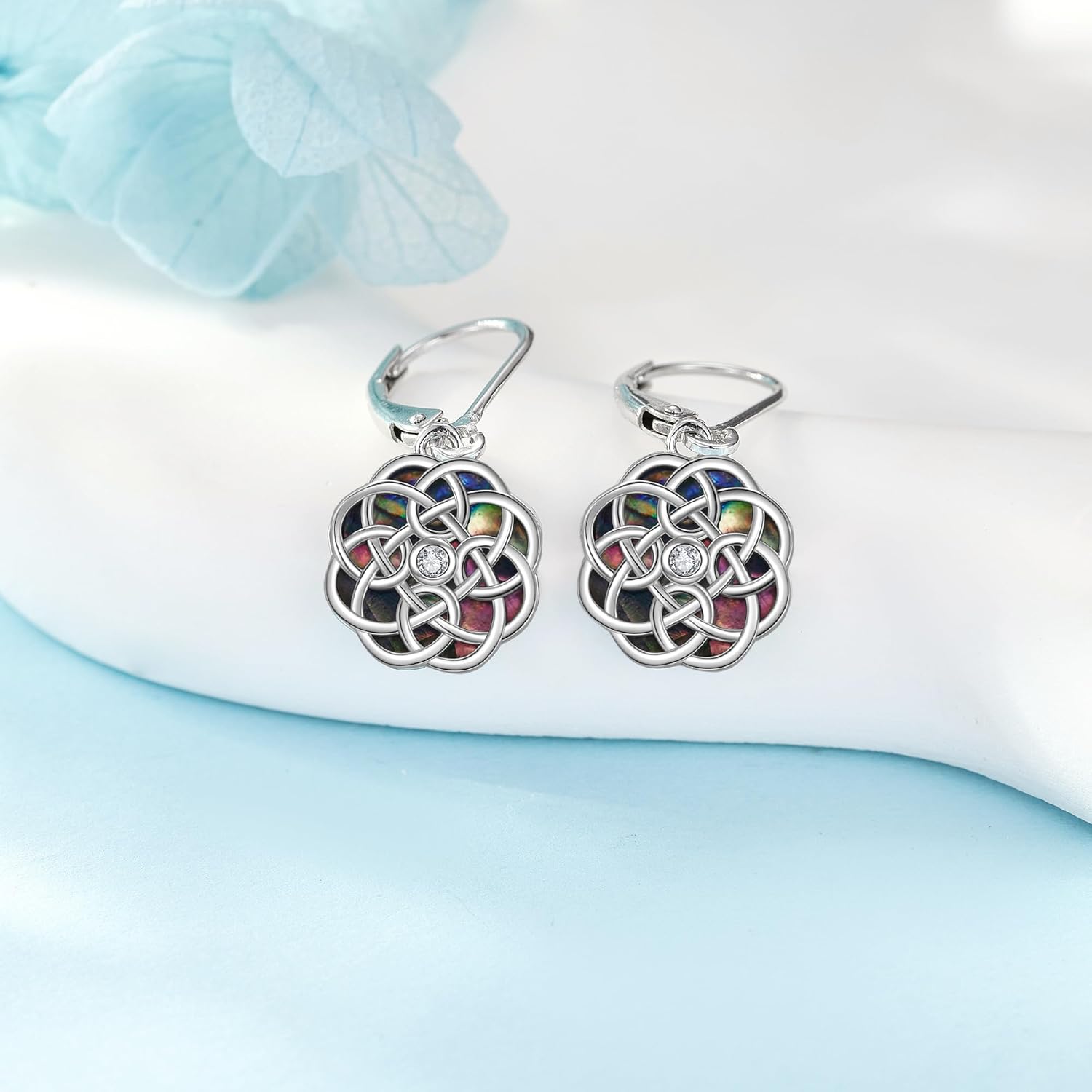 Wiches Knot Earrings 925 Sterling Silver Celtic Knot Dangle Earrings Abalone Shell Witches Protective Jewelry Gifts for Women - Image 2