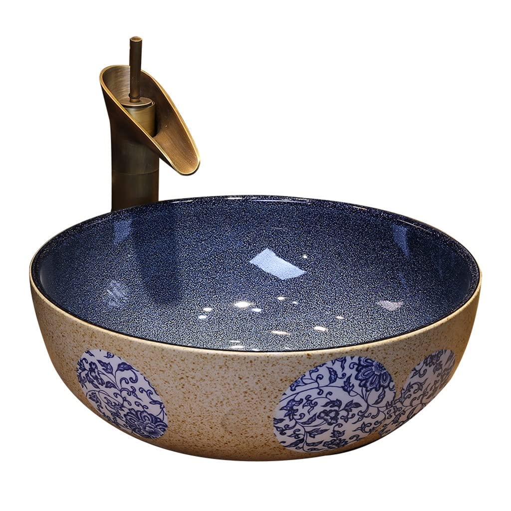 HTTGDGDH Bathroom Sink Bathroom Vessel Sink Art Countertop Basin Bathroom Utensil Sink Round Ceramic Washbasin With Faucet Bathroom Vessel Sinks,
