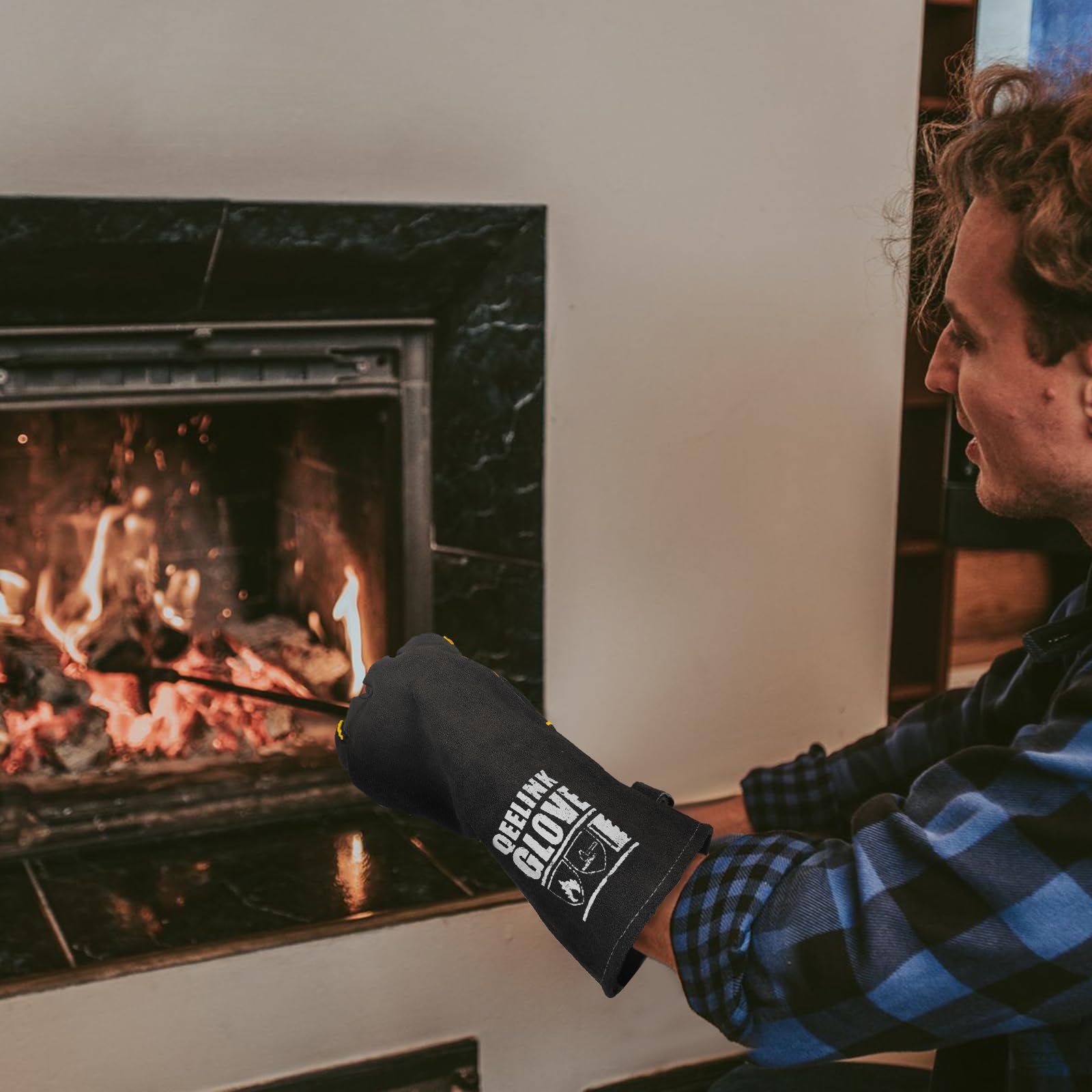 QeeLink Gants de soudure en cuir doublés résistants à la chaleur et à l'usure avec coutures ignifuges pour soudure/cheminée/barbecue/jardinage/travail