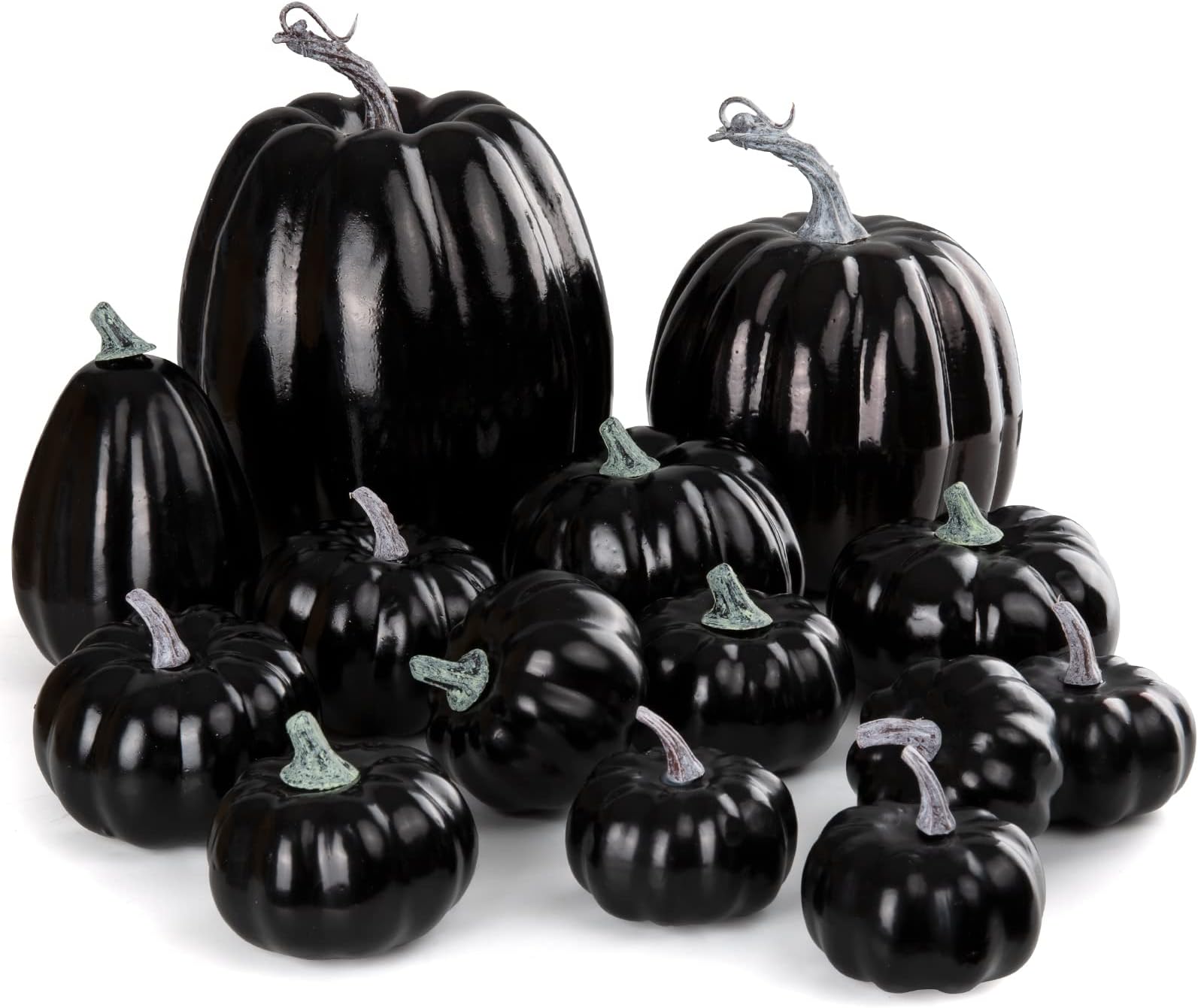 Joyhalo Fall Pumpkin Decor - 14 Pack Fake Large Pumpkins for Decorating Outside Artificial Pumpkins Harvest Faux Foam Pumpkins for Fall Autumn Halloween Thanksgiving Porch Tabletop Decor, Black