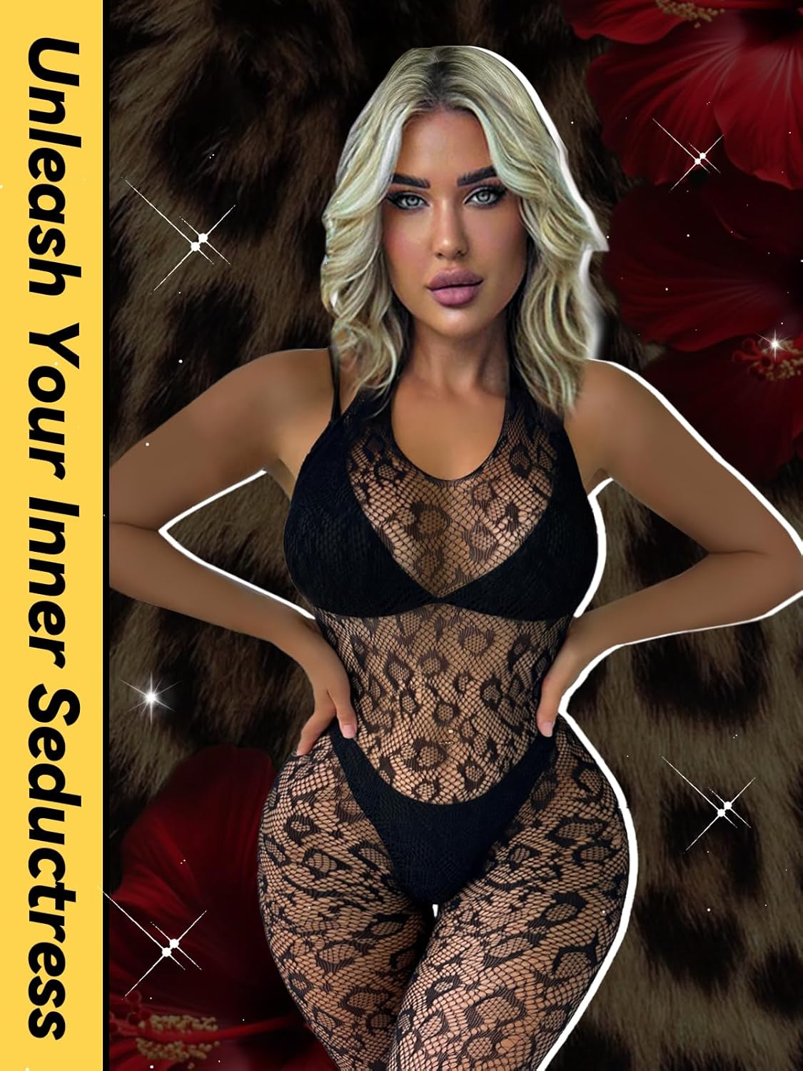 Buitifo Woman Lingerie Bodysuit Fishnet Stocking Leopard Full Body Jumpsuit Rave Outfits - Image 3