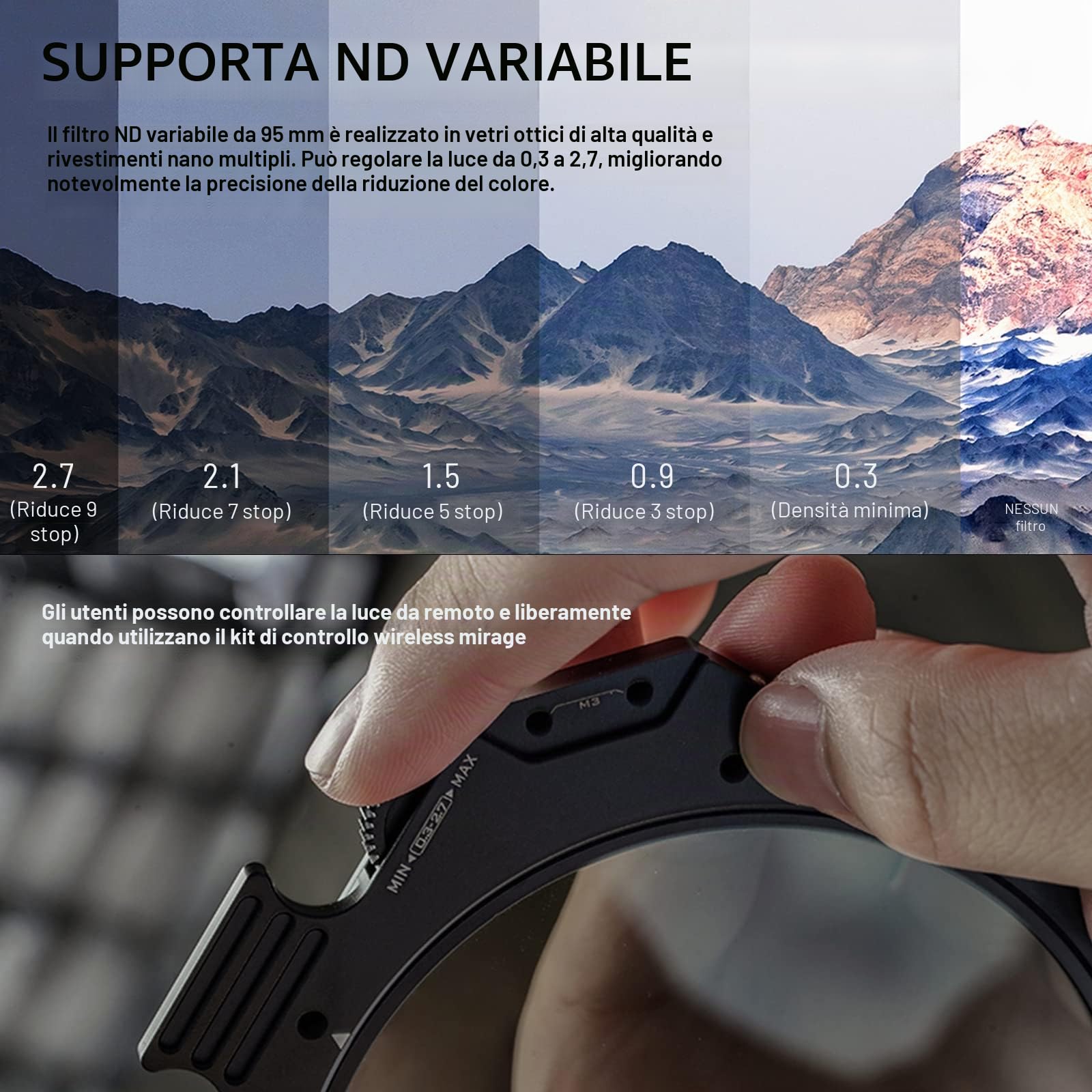 Tilta Matte Box Mirage VND Kit Filtro ND variabile circolare da 95 mm per fotocamere DSLR Mirrorless, con telaio del filtro da 95 mm Adattatore Nucleus Nano Motor MB-T16-A