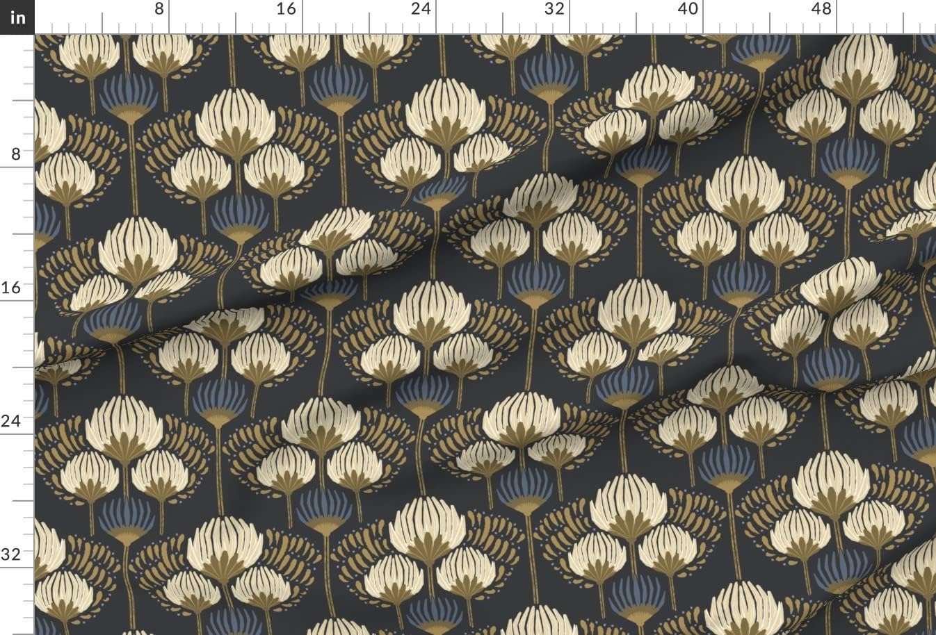 Spoonflower Fabric - Deco Floral Art Deco Periwinkle Blue Formal Floral Fancy Elegant Printed on Satin Fabric by The Yard - Sewing Lining Apparel Fashion Blankets Decor
