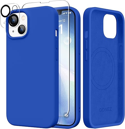 Miniatura 184 de GONEZ Funda de silicona para iPhone 14 Pro Max, compatible con MagSafe, con protector de pantalla + protector de lente de cámara, silicona líquida a