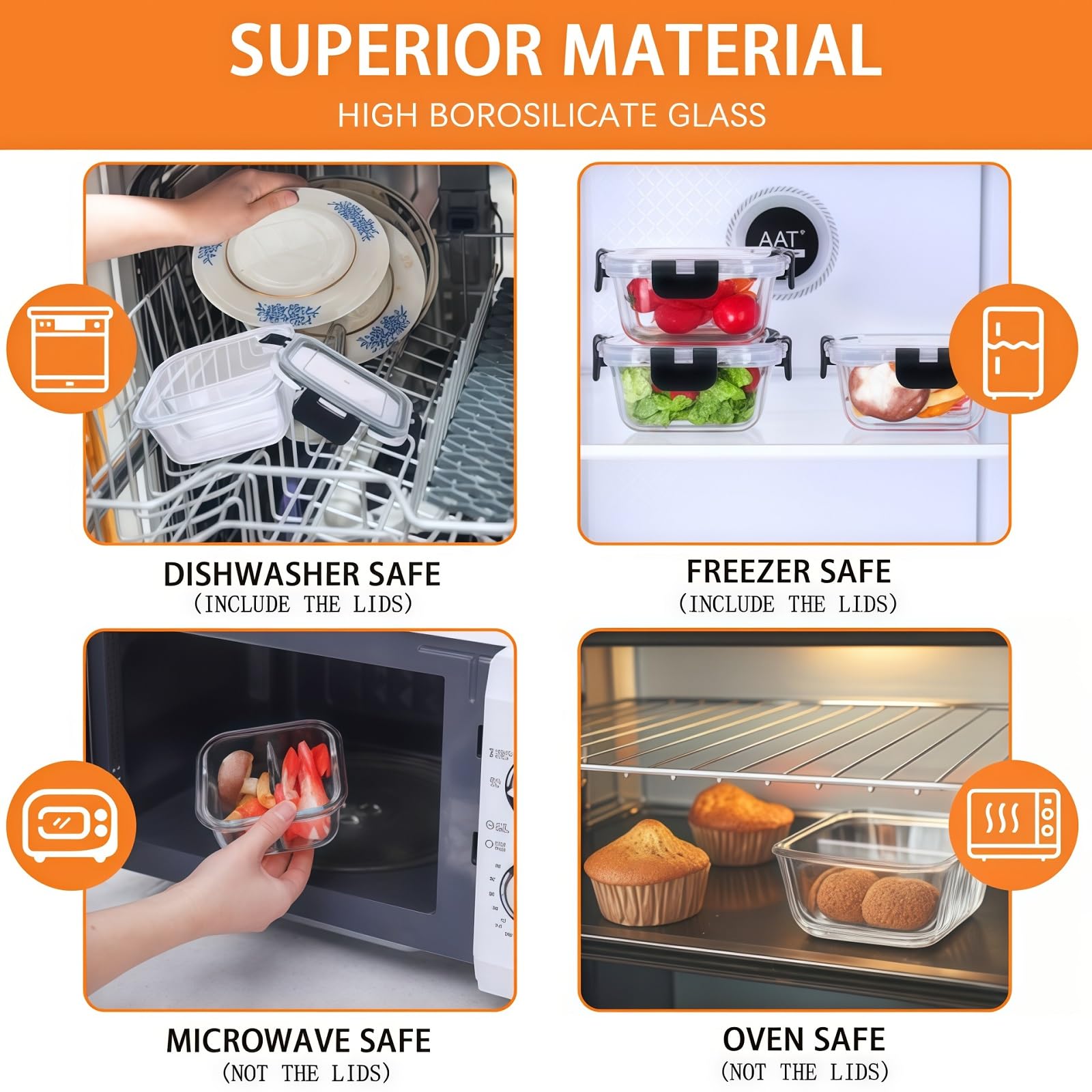 Paquete de 3 recipientes de vidrio para preparación de comidas con tapas, recipientes de control de porciones de 8 onzas para bariátricos, recipientes de vidrio reutilizables con dos