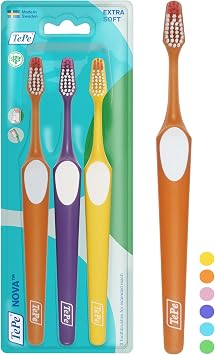 TePe Nova Toothbrush, Extra Soft, Assorted Colours, 3pcs
