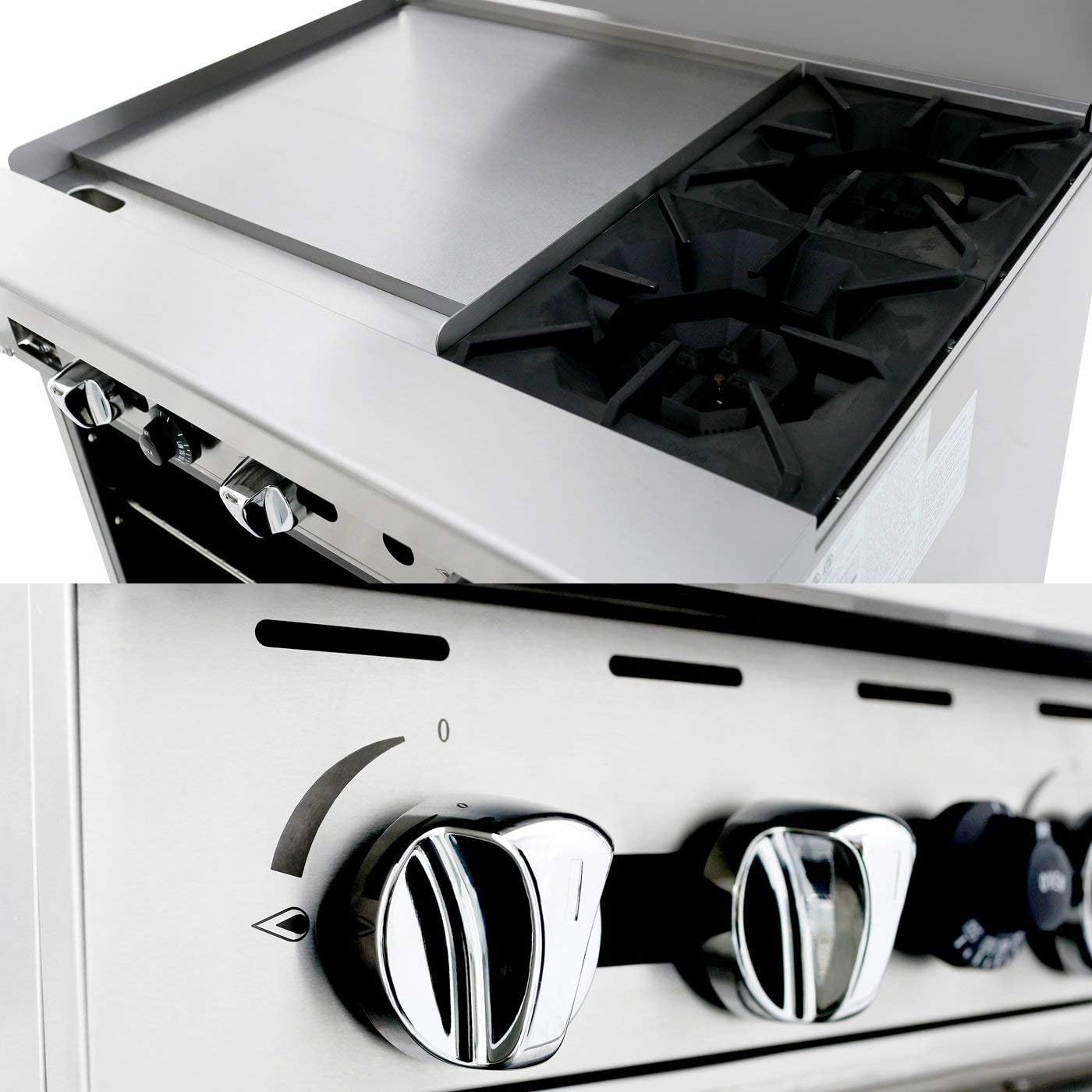CookRite ATO-24G2B Natural Gas Range 2 Burner Hotplates with 24" Manual Commercial Griddle Standard Oven - 125,000 BTU
