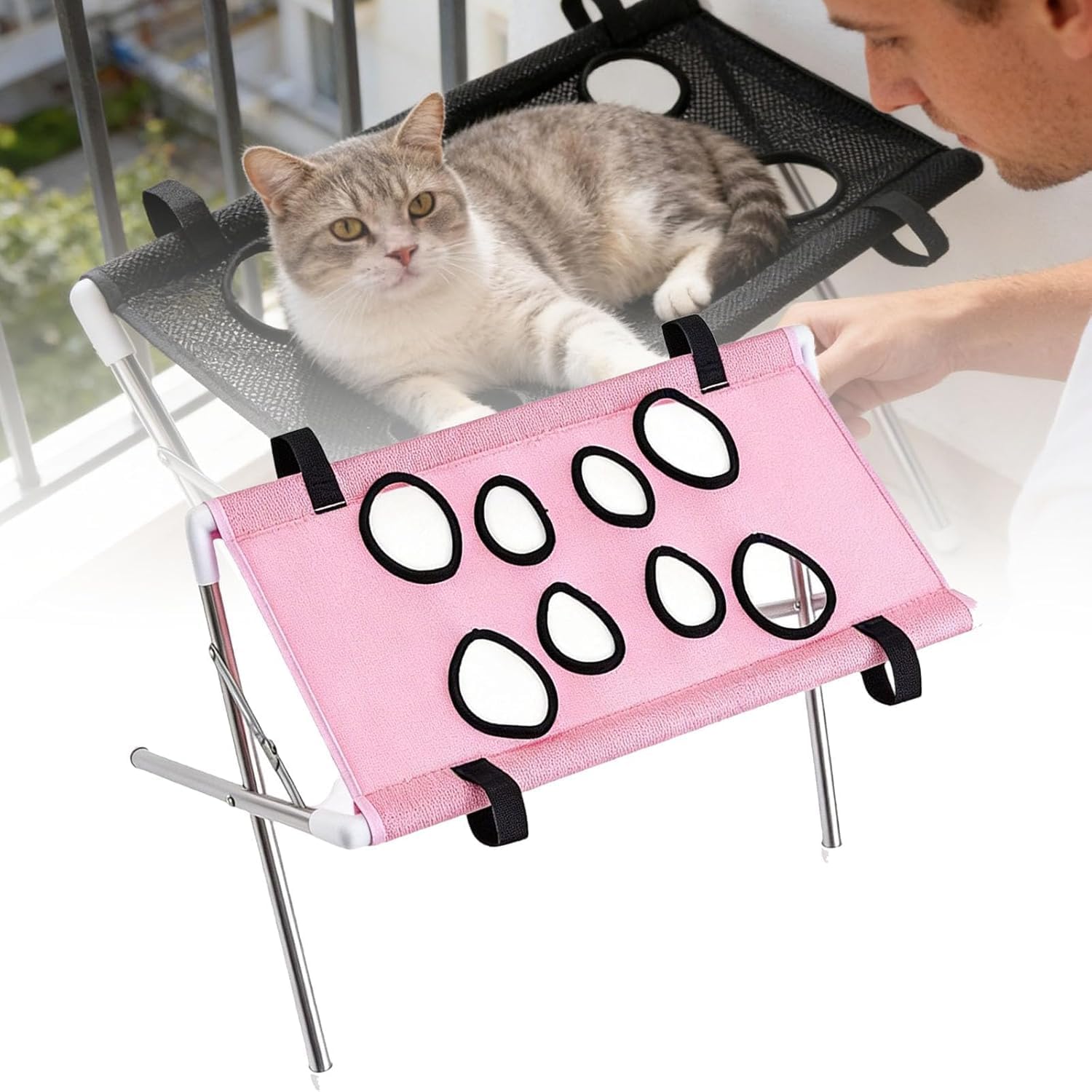 Pet Grooming Hammock Dog Cat Grooming Harness with Frame Stand Detachable Hanging Cradle Sling Anti-Scratch for Small Pets Nail Clipping, Bathing, Claw Care, Ear Cleaning (Black)