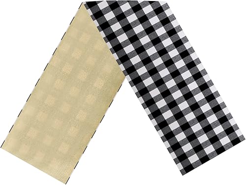 Camino de mesa de búfalo a cuadros, decoración de Navidad en blanco y negro, camino de mesa de granja de 108 pulgadas, decoración de arpillera a