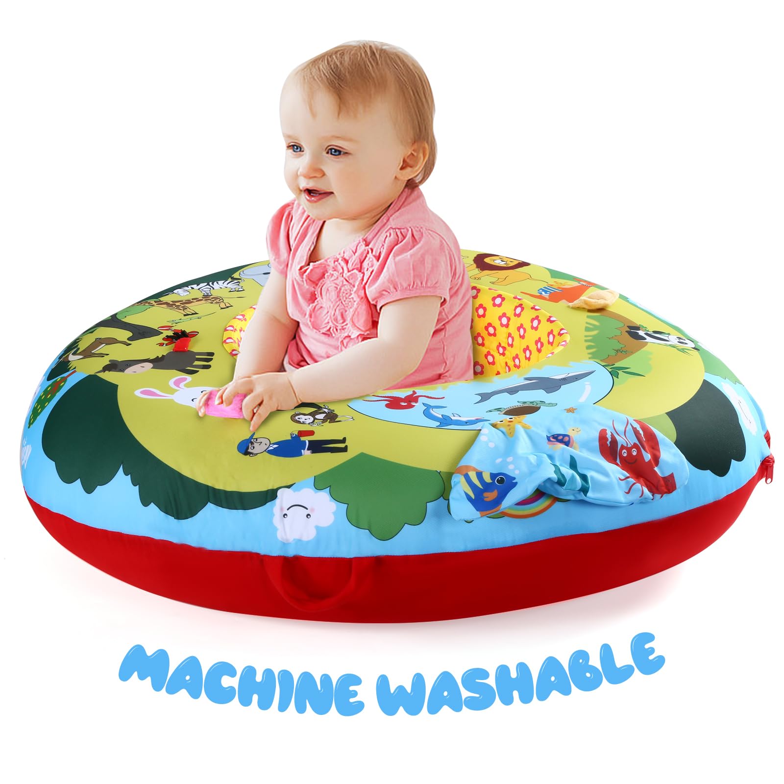 Cemirk Inflatable Baby Play Mat - Zoo Theme, Sit Me Up Seat, and Interactive Baby Activity Center - Ages 0 Months and Up - Image 3