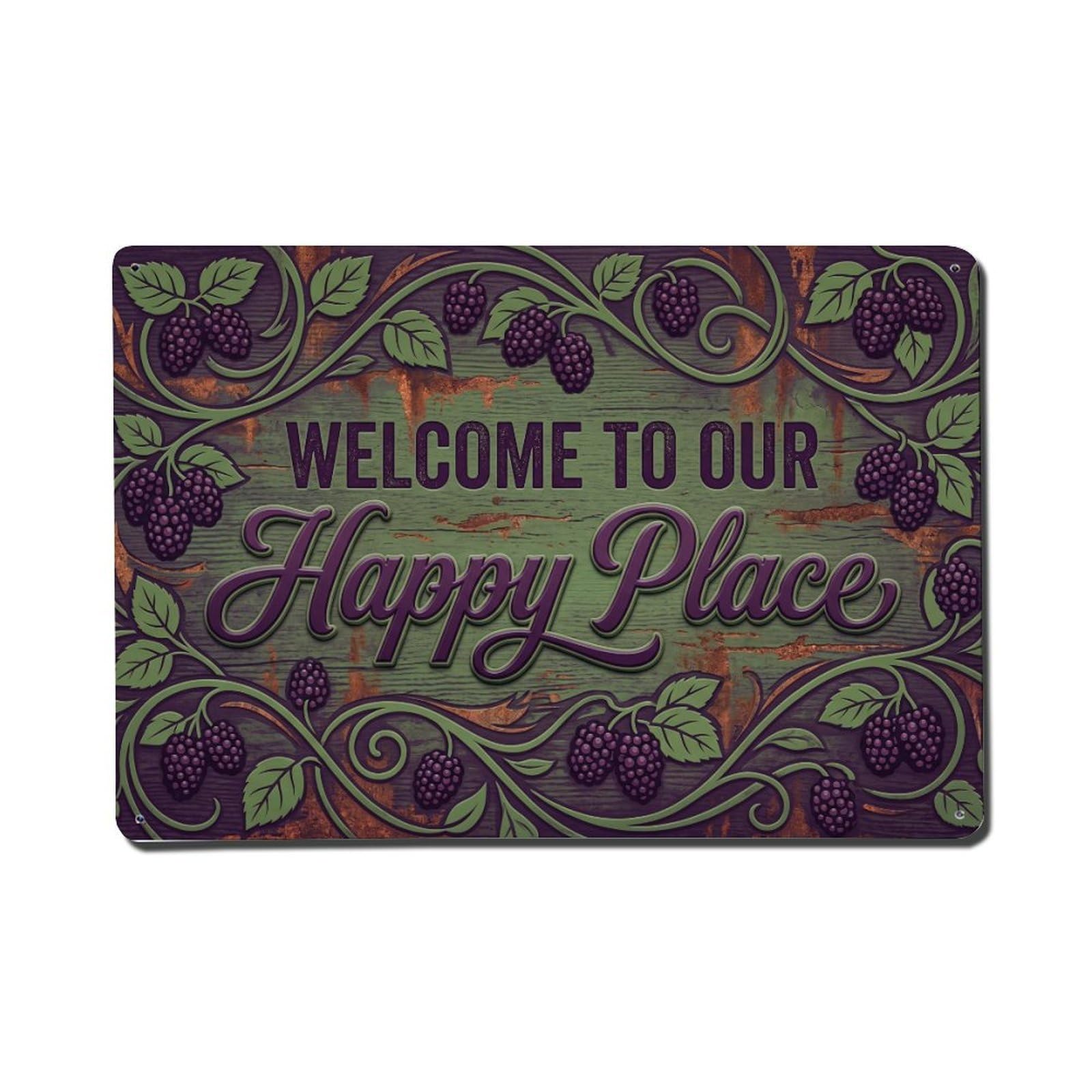 Fqnyr Style Welcome To Our Happy Place Mulberry Grove Metal Tin Sign Plaque Wall Decor For Cafe, Club Bar, Office, Home Garden Metal Poster 8X12inch