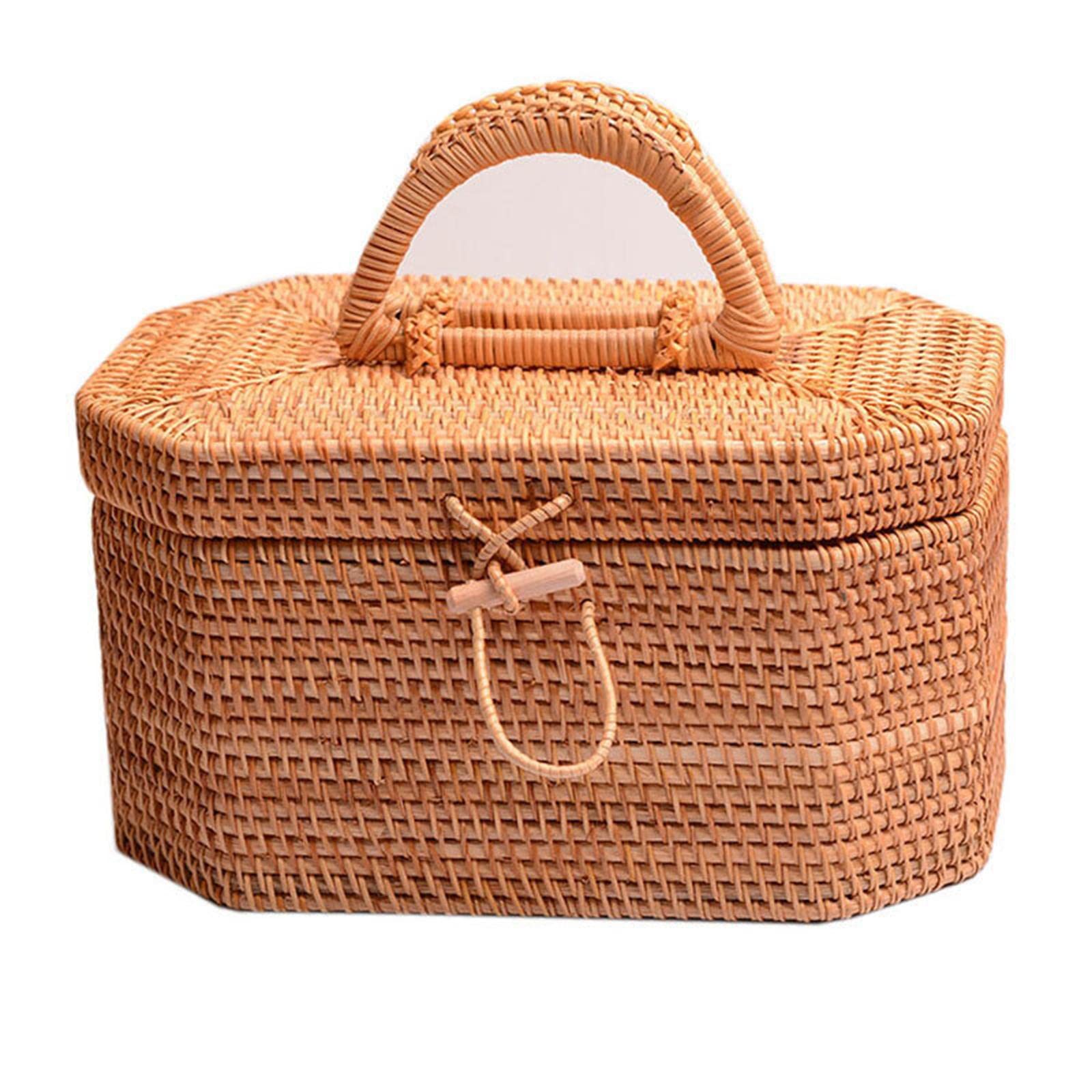 Hlhlh One Color Multifunctional Rattan Woven Basket Storage Tray Food Organiser For Garden Desktop