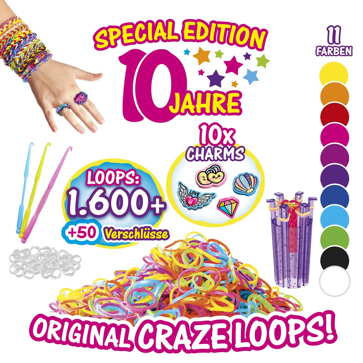 CRAZE loops Fun Box Bracelet Making Kit with 800 Loom Bands, Beads, Clips and Tools - Image 3