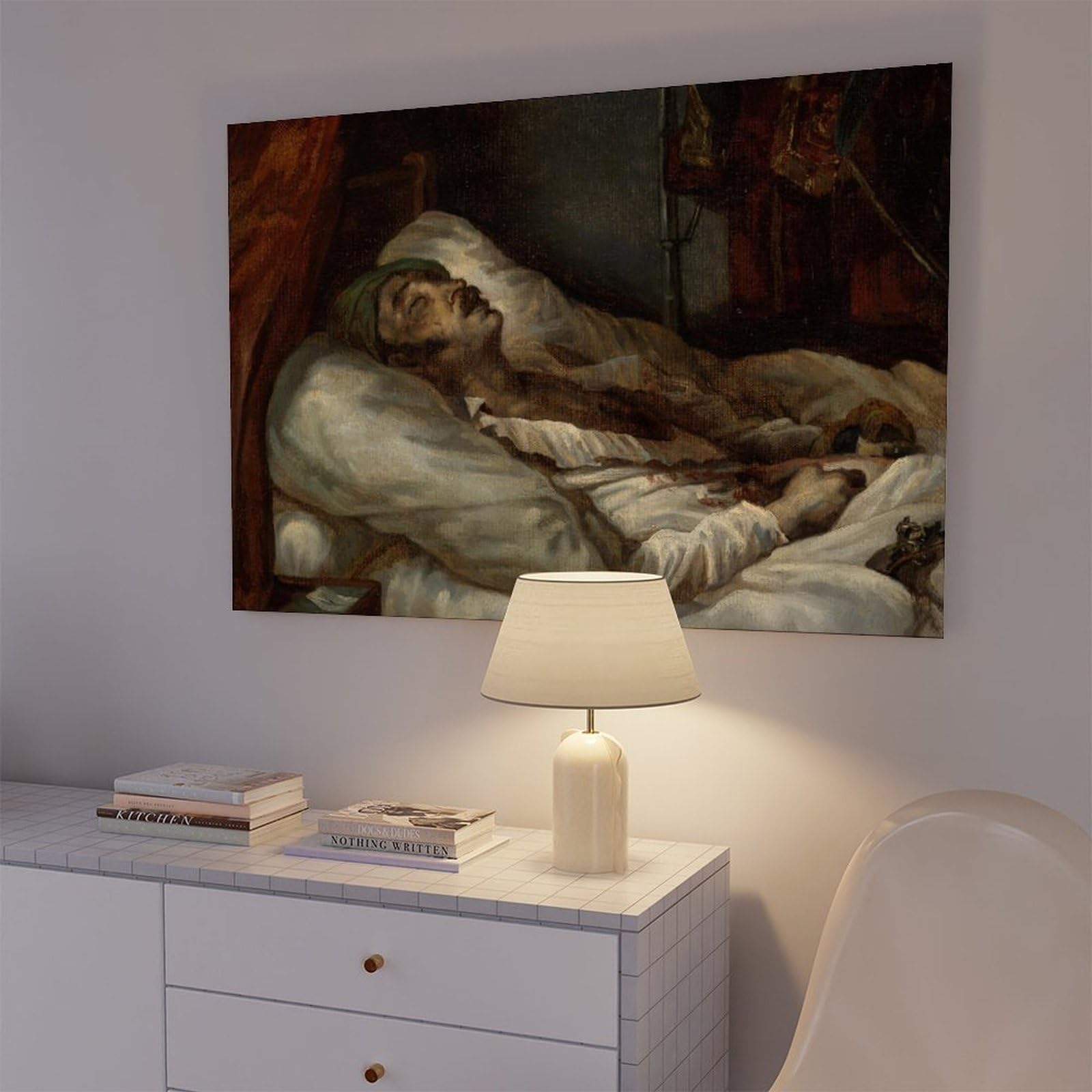 Poster su tela del generale Letellier sul letto di morte (ca. 1818-20) per decorazione della casa, idea regalo