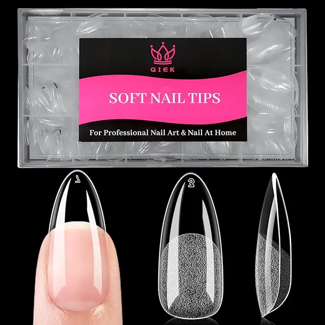 QIEK 510PCS Medium Almond Gel X Nail Tips - 15 Sizes for Home & Salon