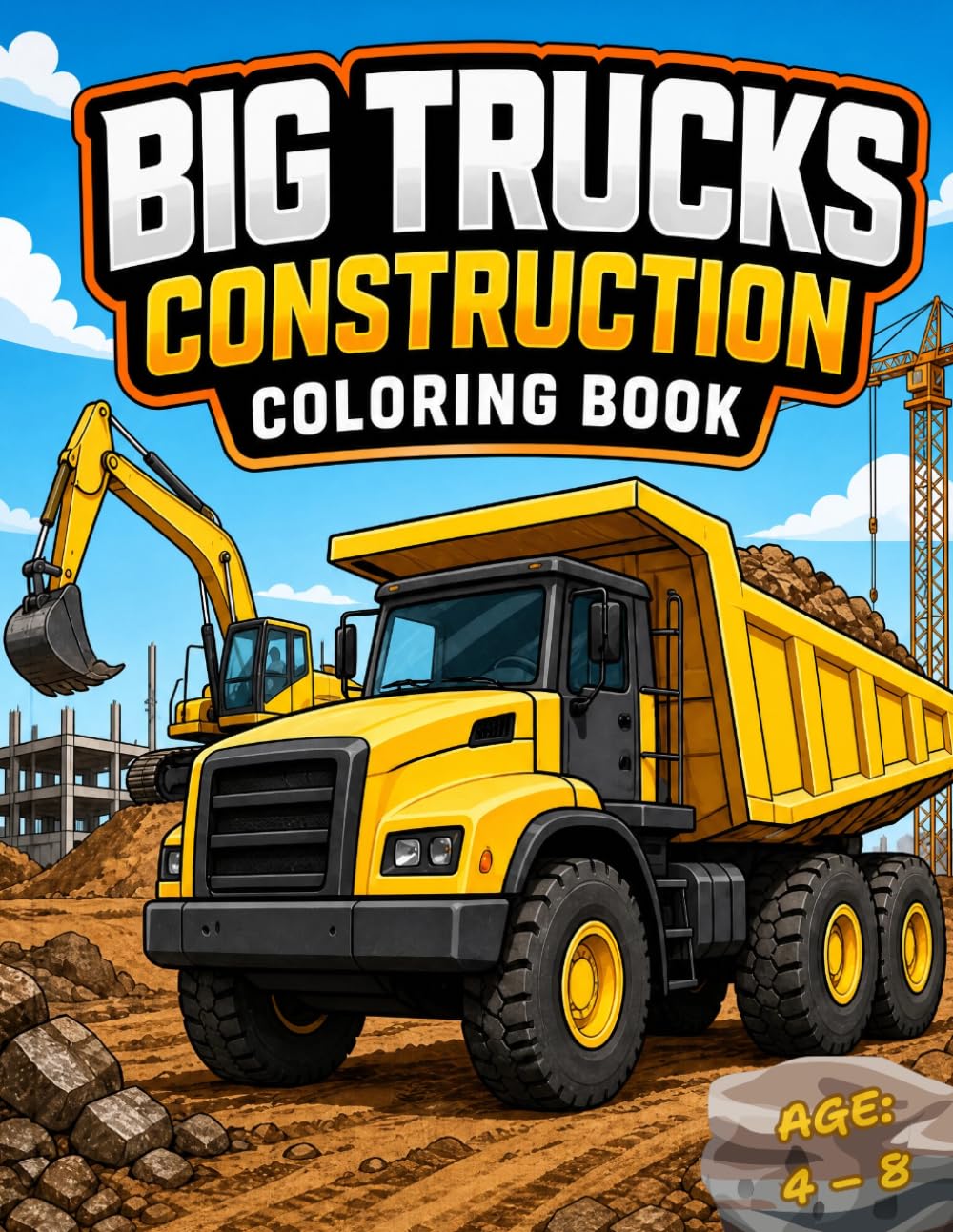 BIG TRUCKS CONSTRUCTION COLORING BOOK: Big Trucks Coloring Book for Kids Ages 4-8 Fun Construction Site Scenes with Bold Outlines for Easy Coloring