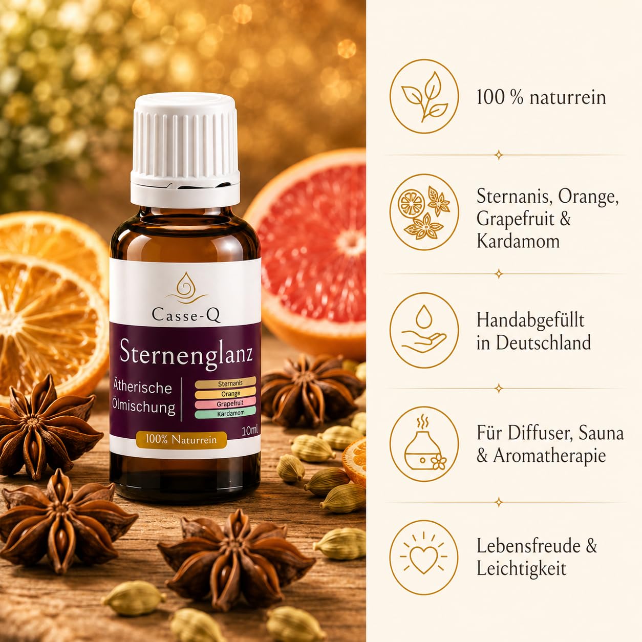 Starglanz 100 ml – Huile essentielle parfumée pour la joie, l'élégance et le parfum festif et épicé