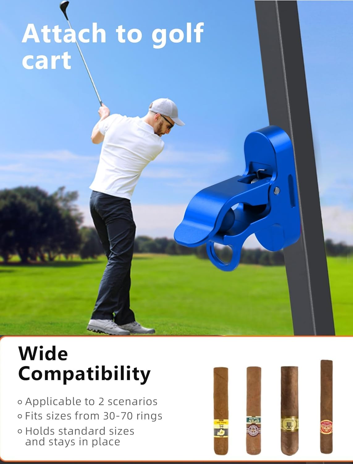 Magnetic Golf Holder Clip for Golf Cart with Hook Design, Aluminum Alloy Golf Cart Hold with Secure Grip & Hook & Loop Strap, Golf Cart Accessories, Ideal Golf Gifts for Men