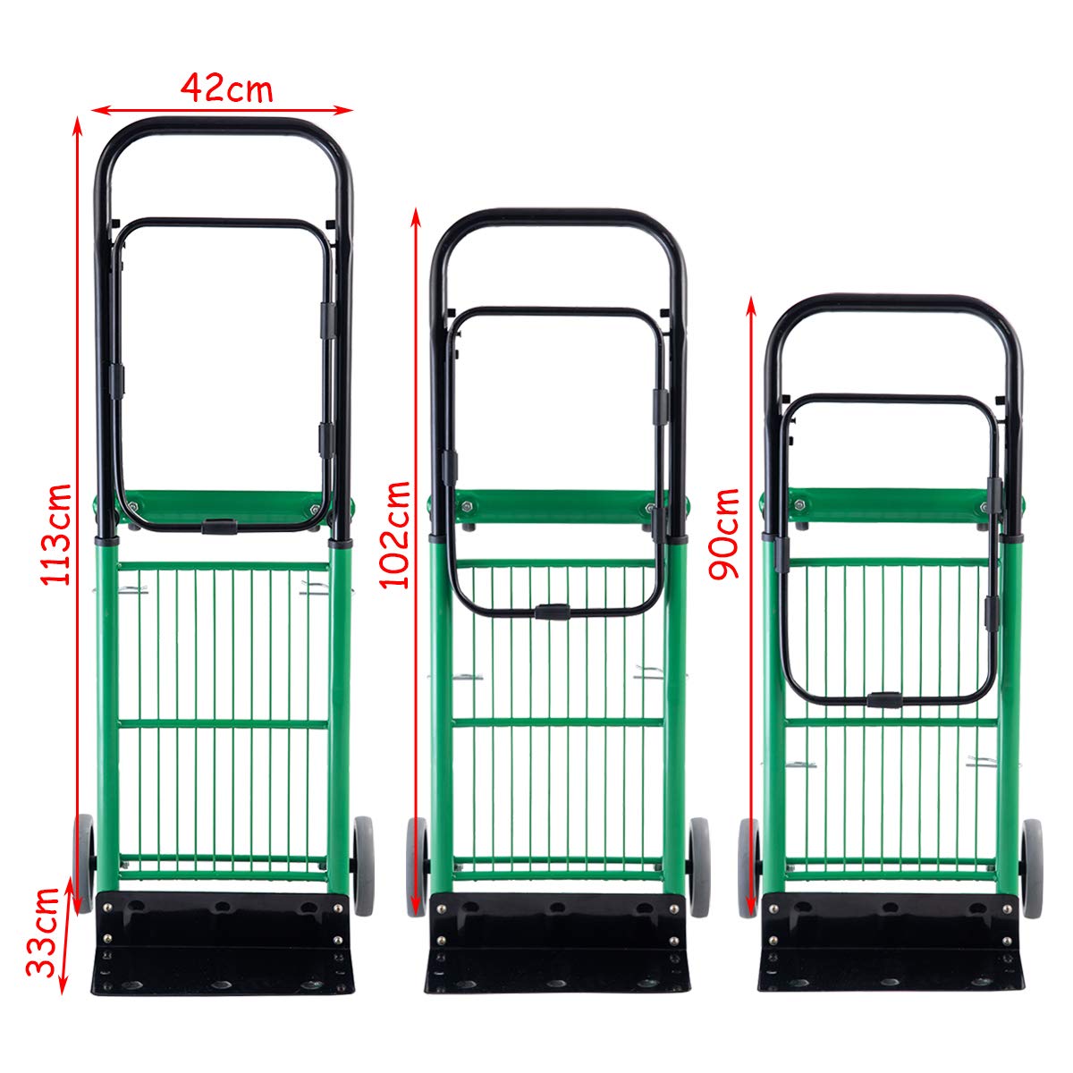 COSTWAY Carrello Per Trasporto Pieghevole, 2 in 1, Portapacchi Carrello per Trasporto di Sacchi in Acciaio, Altezza Regolabile, Capacità di Carico Fino a 90 kg