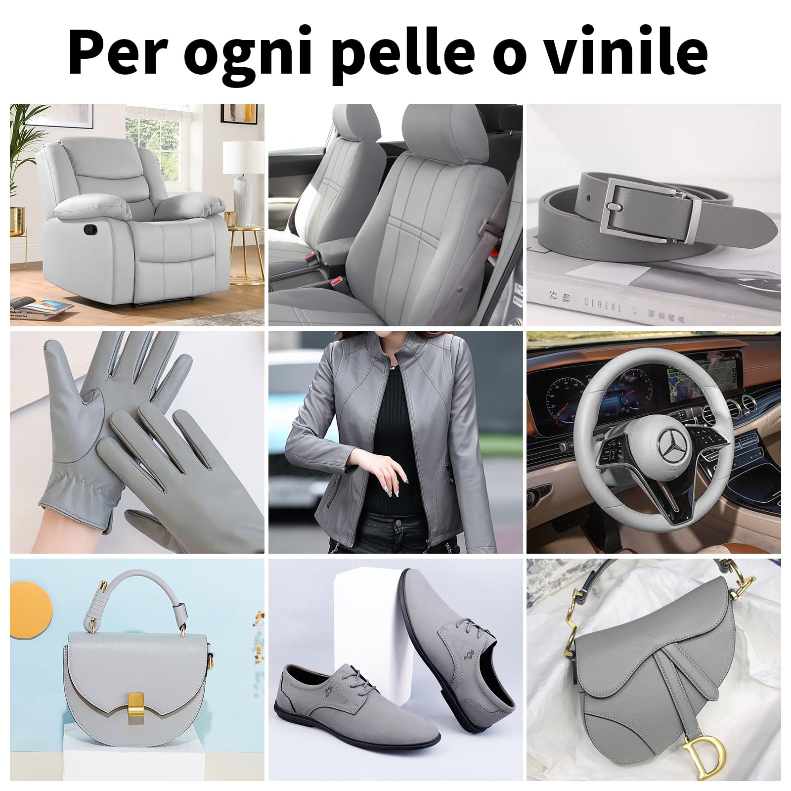 SHADAIWUYU Grigio Riparazione Pelle con Balsamo,Kit Riparazione Pelle per la Riparazione della Pelle,Ricolorante Pelle,Riparazione Sedili Auto,Ripara Pelle Divano,Rinnova Pelle Giacca,Scarpe,Sella