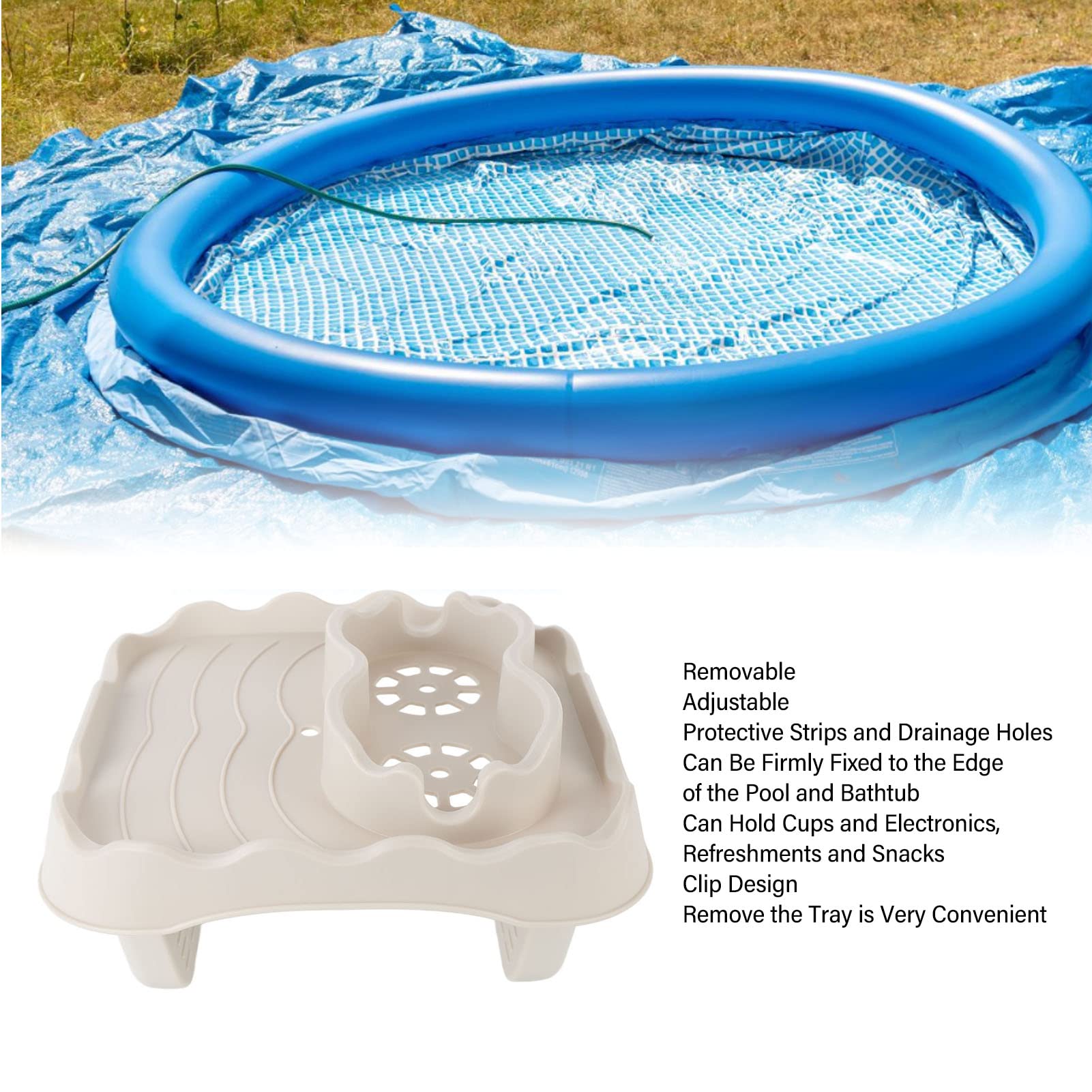 Bandeja antideslizante para piscina, bañera y spa, bandeja versátil portátil e ideal para uso en exteriores e interiores (Bei)