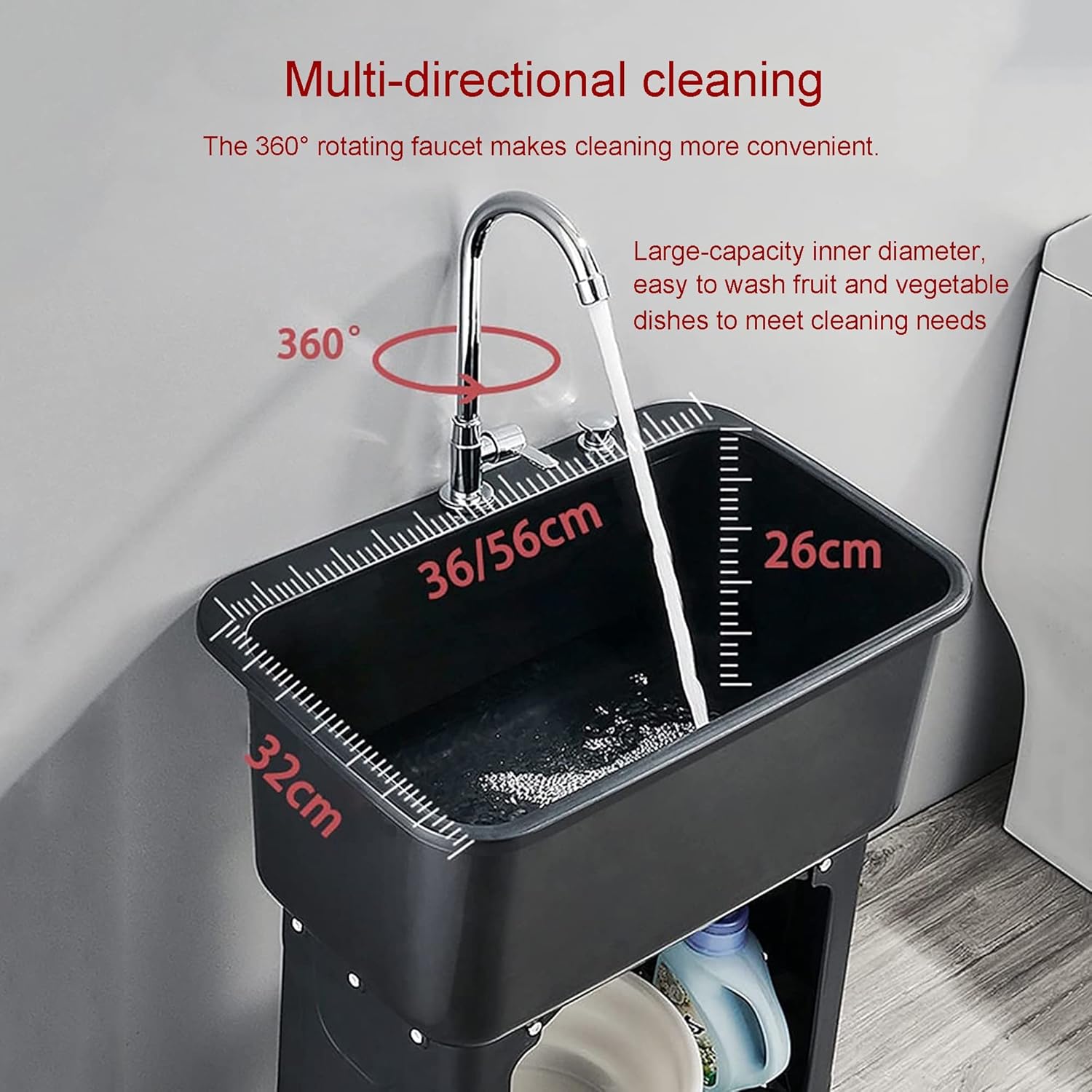Utility Sink Laundry Tub,Free Standing Tubs,Large Capacity Sink with Plastic Sink Accessories,One Touch Drain, Utility Laundry Portable handwashing Station,for Washing Room, Basement, Garage,or Shop