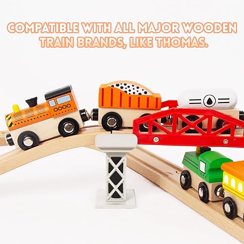 Miniatura 9 de Juegos de trenes de madera para niños pequeños, 9 piezas de tren magnético para Brio, Thomas, Melissa y Doug, niños para niños y niñas de 3, 4, 5