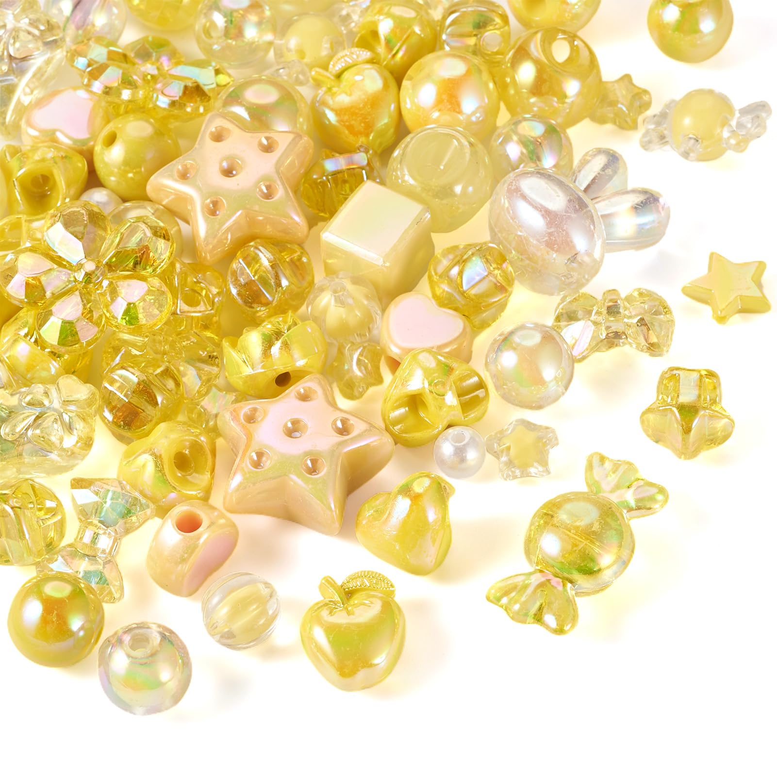 Boutigem 60Pcs Yellow Acrylic Cute Beads Set Rabbit Star Heart Candy Plastic Loose Beads for Bracelet Necklace Jewelry Making DIY Crafts