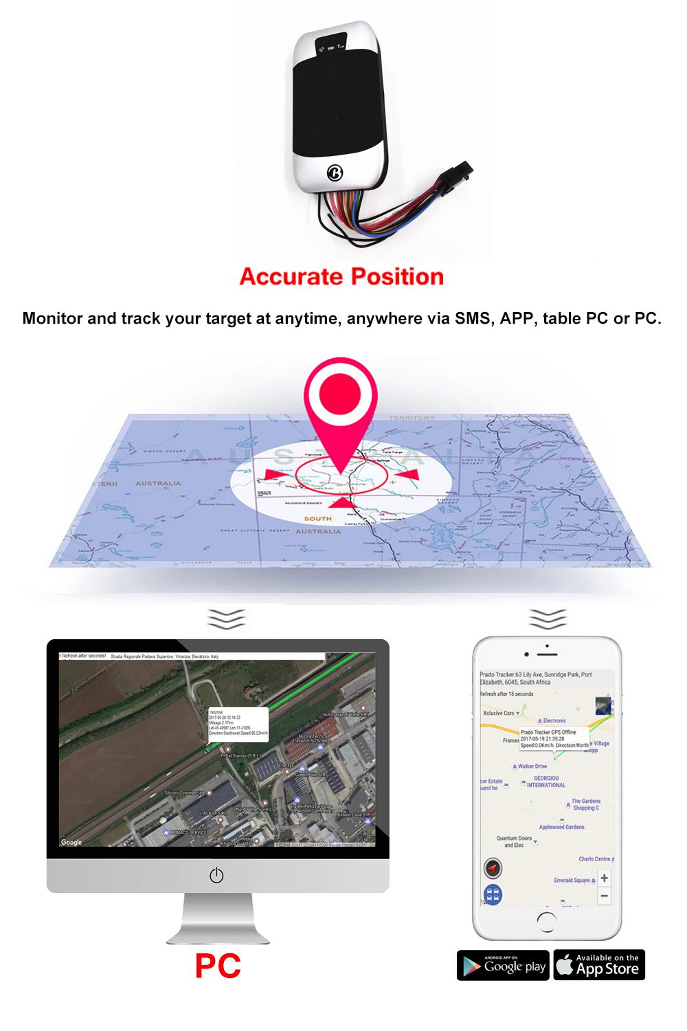 Gps Gprs Tracker Auto Localizzatore di Posizione GPS per Auto / Veicoli/Moto Tramite App Gratuita, Tracking in Tempo Reale Magnete Potente e Batteria Standby Lungo Impermeabile SIM Card TK303G